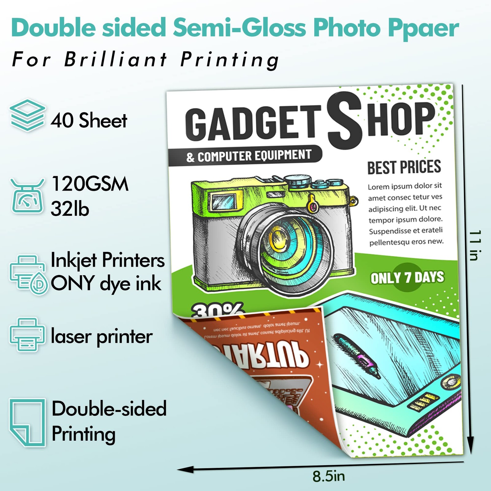 Koala Thin Double Sided SemiGloss Photo Paper 8.5×11 In 32lb 40 Sheets