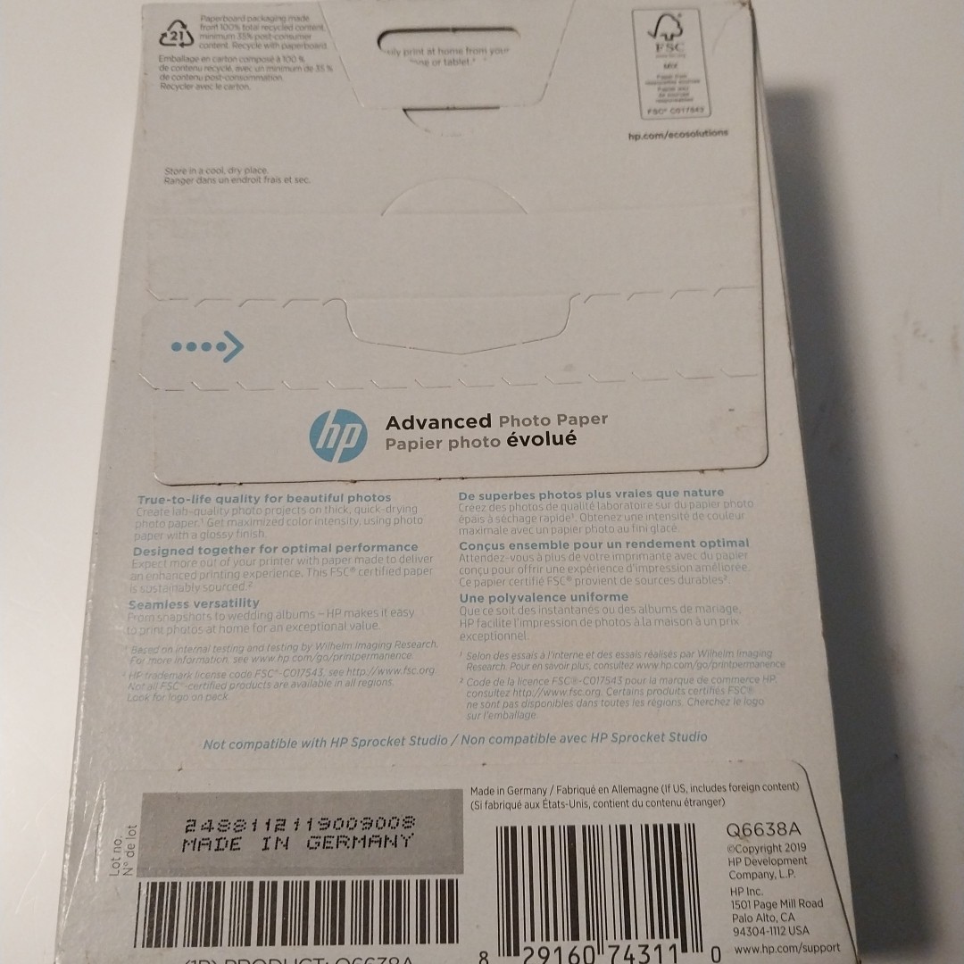 Hewlett Packard Q6638A 4 x 6 inch Glossy Printer Paper – 100 Sheets New