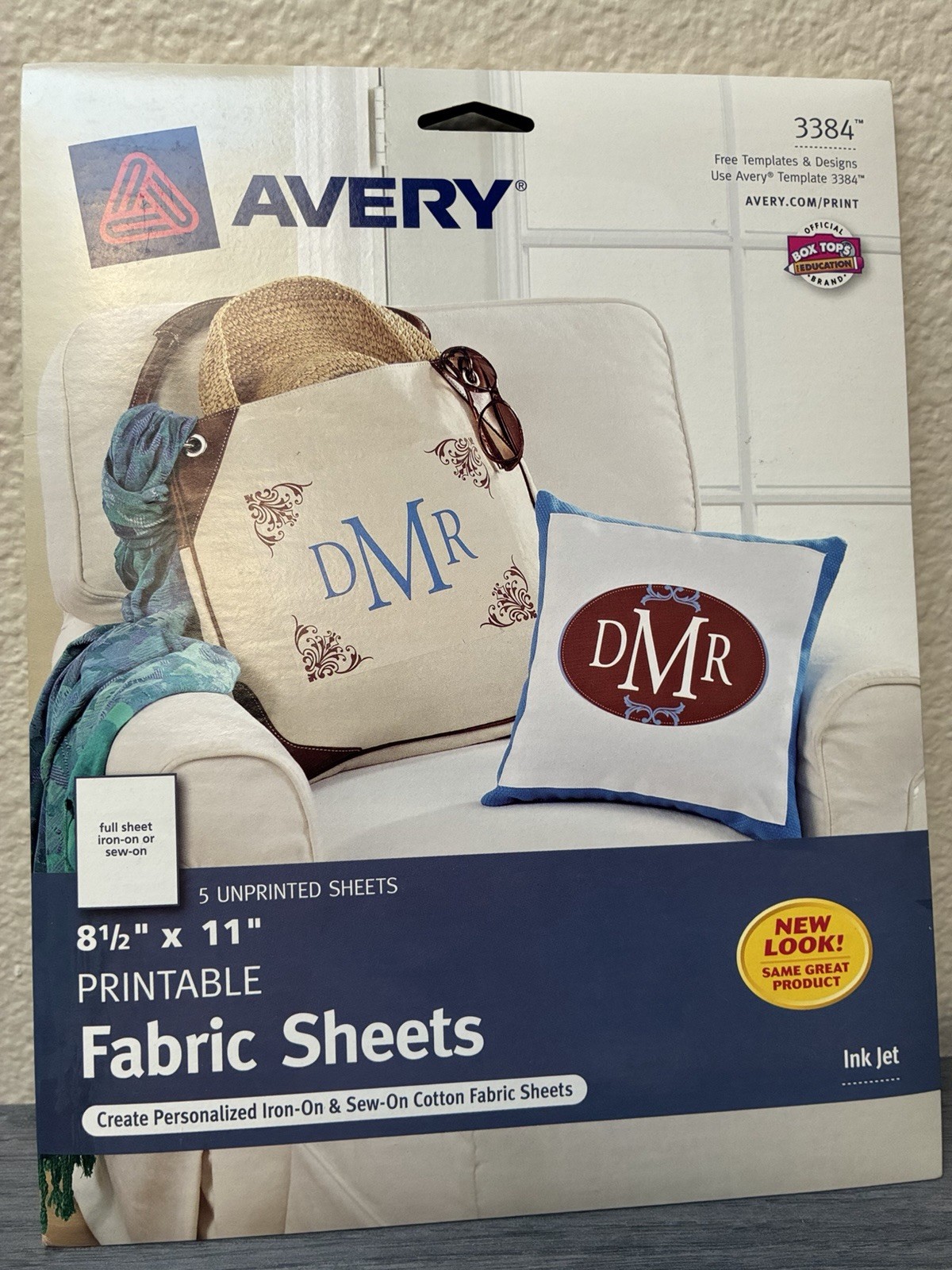 Avery Printable Fabric Sheets 8.5”x11” For Inkjet Printer, 5 Sheets, 3384, White