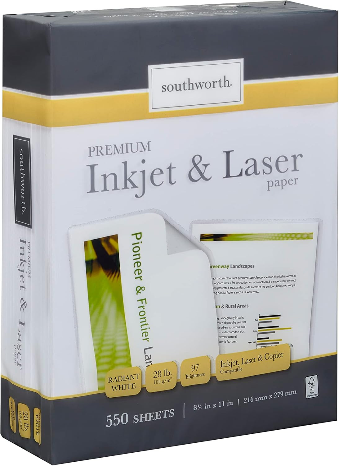 Southworth Inkjet & Laser Printer Paper, 8.5″ X 11″, 28 Lb., Radiant White, 550