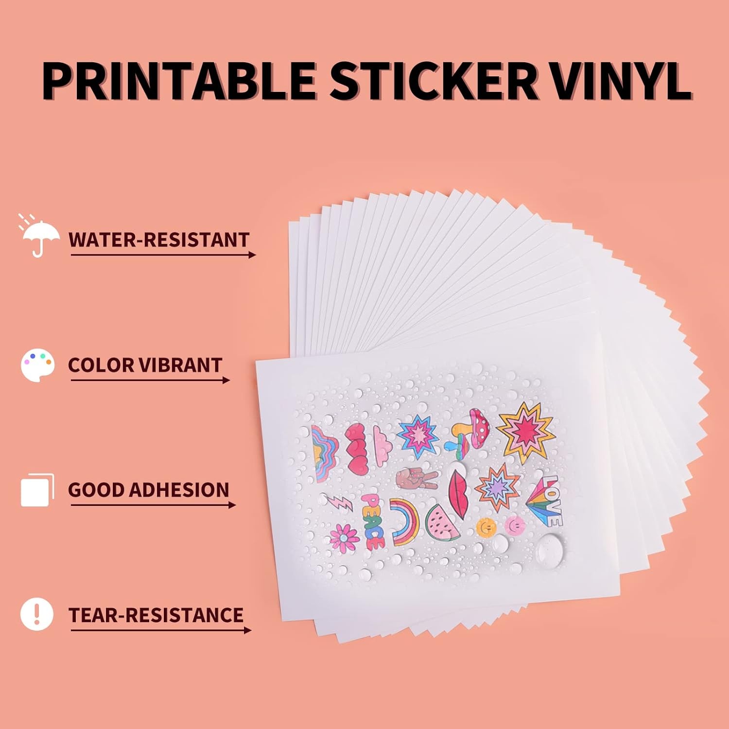 HTVRONT Printable Vinyl Sticker Paper – 30 Sheets Waterproof Matte Sticker Paper