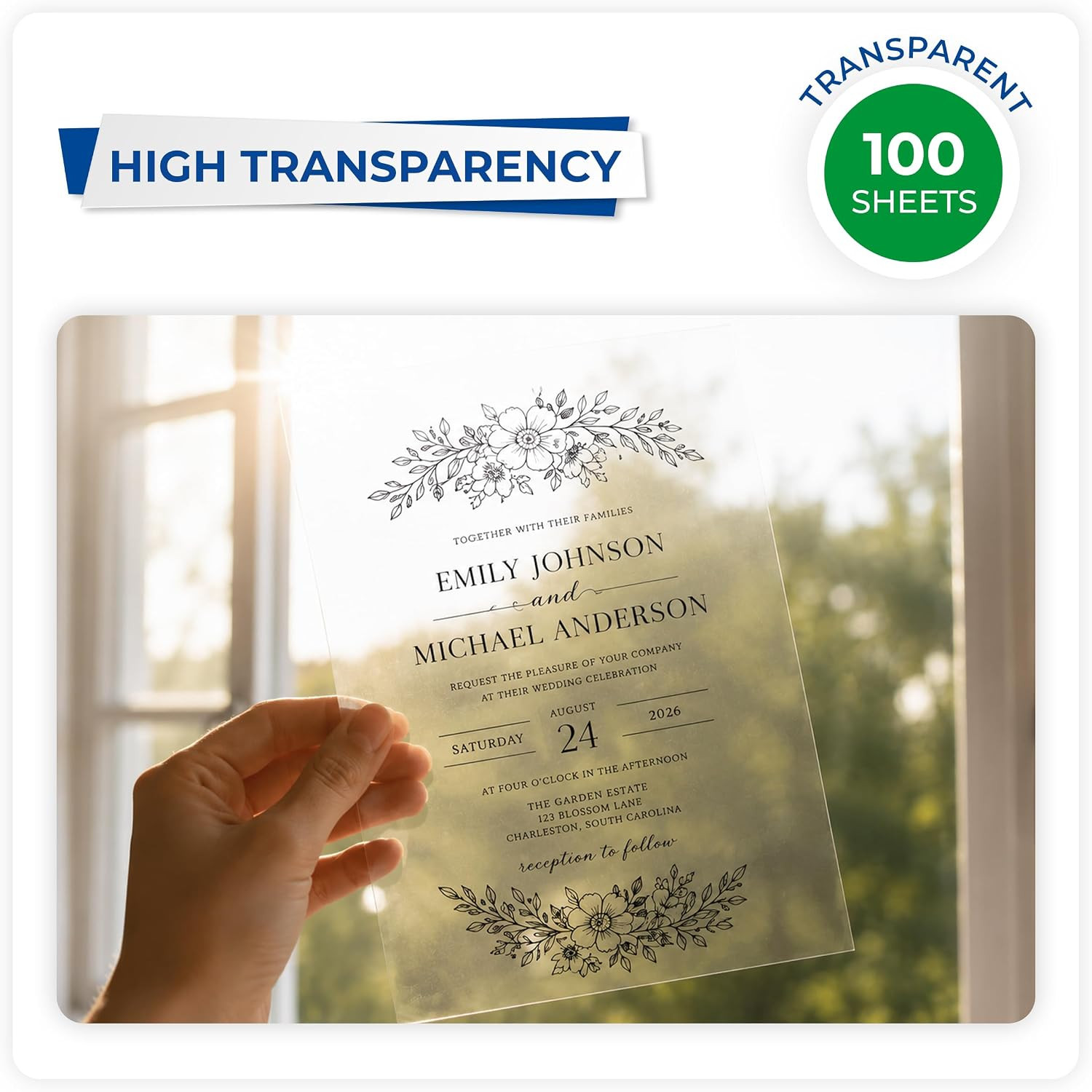 100 PCS 8.5X11 Inch Clear Transparency Film for Laser Jet Printer Black Image