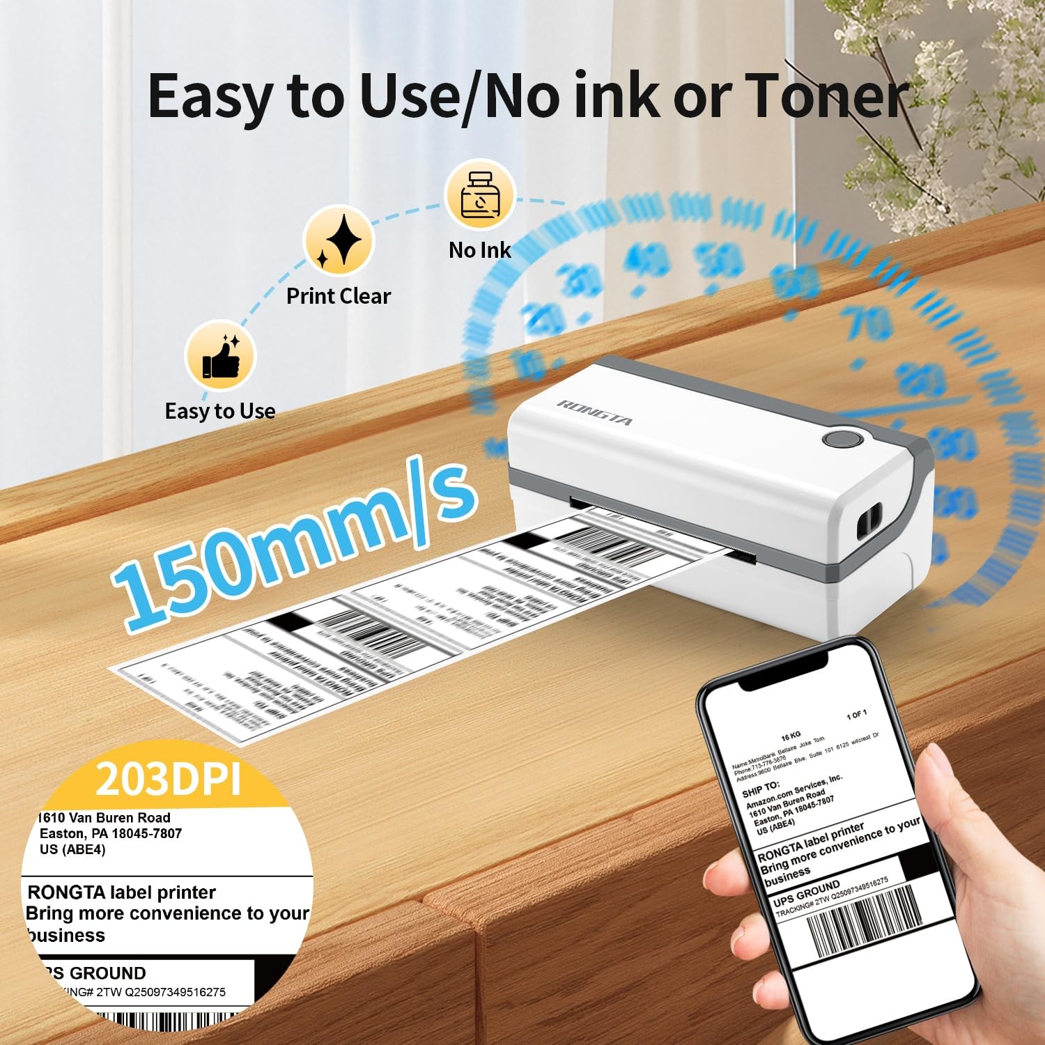 Rongta Bluetooth Thermal Shipping Label 8.66 x 4.13 x 3.54 inches, White