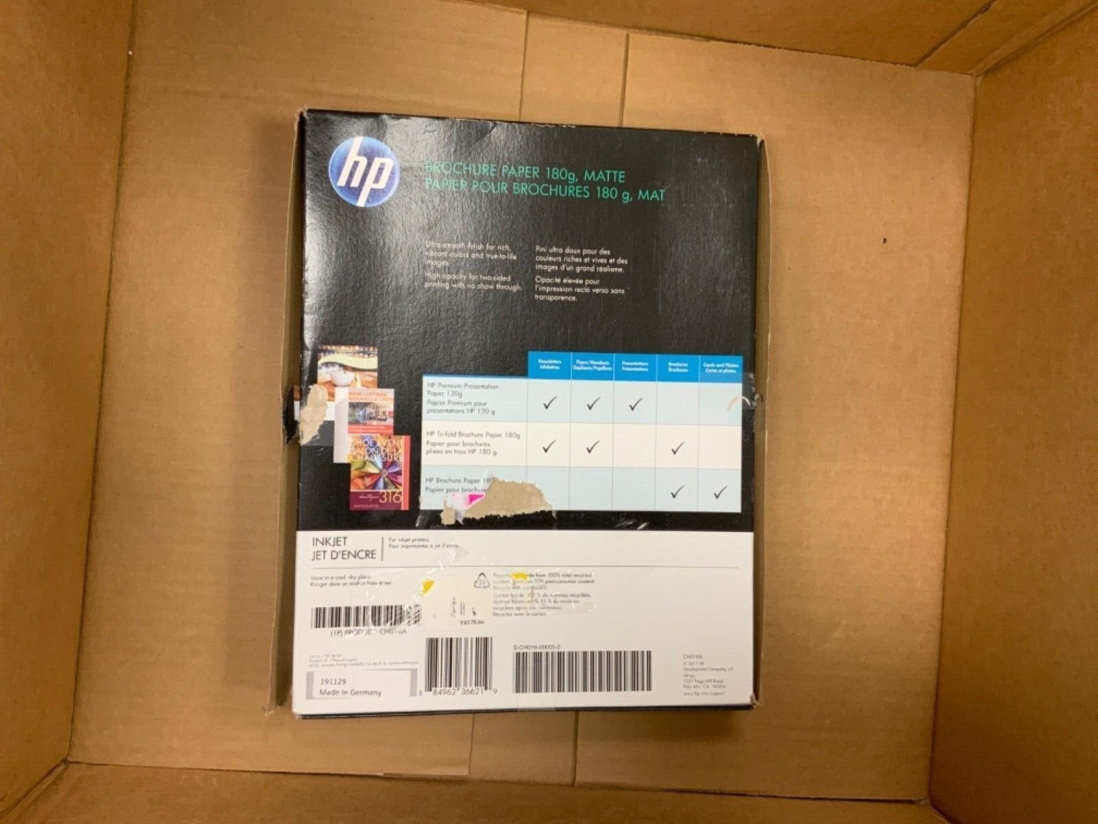 HP Brochure Paper #CH016A Inkjet Matte 8.5″ x 11″ 48Lb 150 Sheets