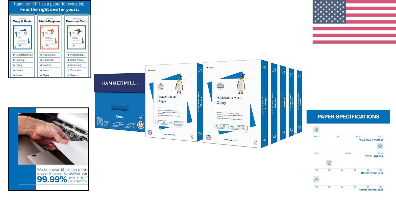 10 Ream 20 lb Printer Paper, 5000 Sheets, 92 Bright, Smooth Finish – USA Made