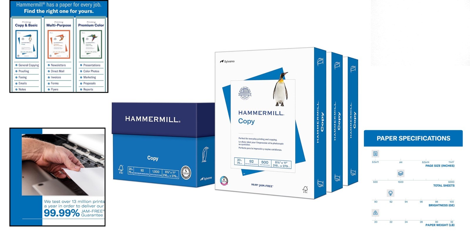 Versatile 20 lb Printer Paper, 3 Reams of 500 Sheets, 92 Bright – Made in USA