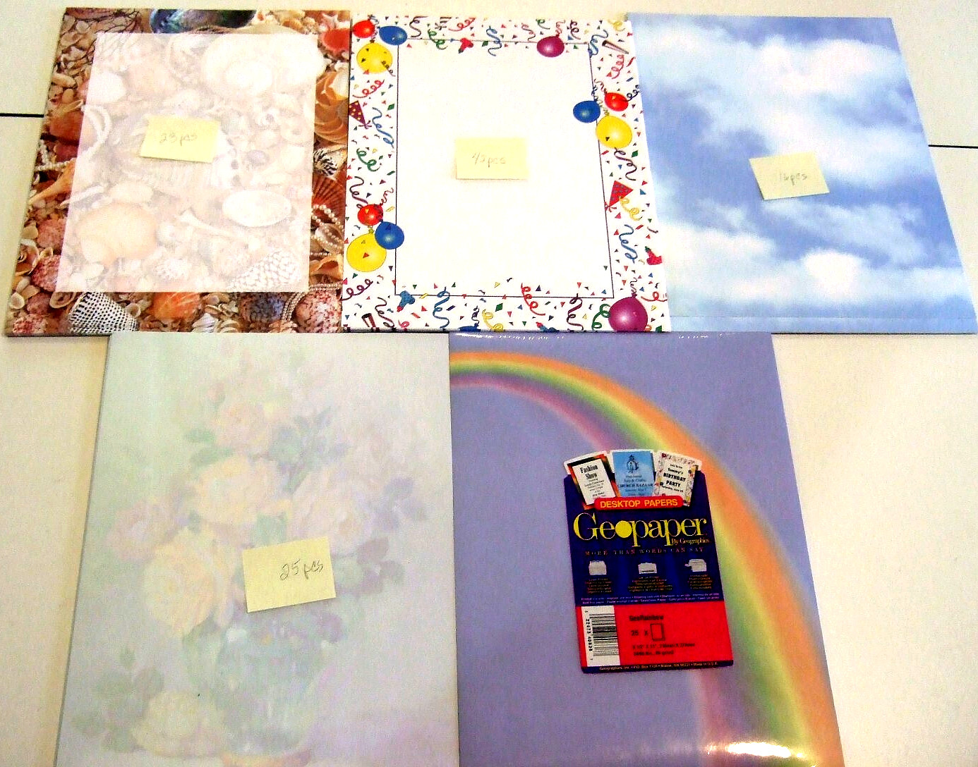 Lot of 5 Different Themed Computer Printer Paper – 131 pcs – NEW (B)