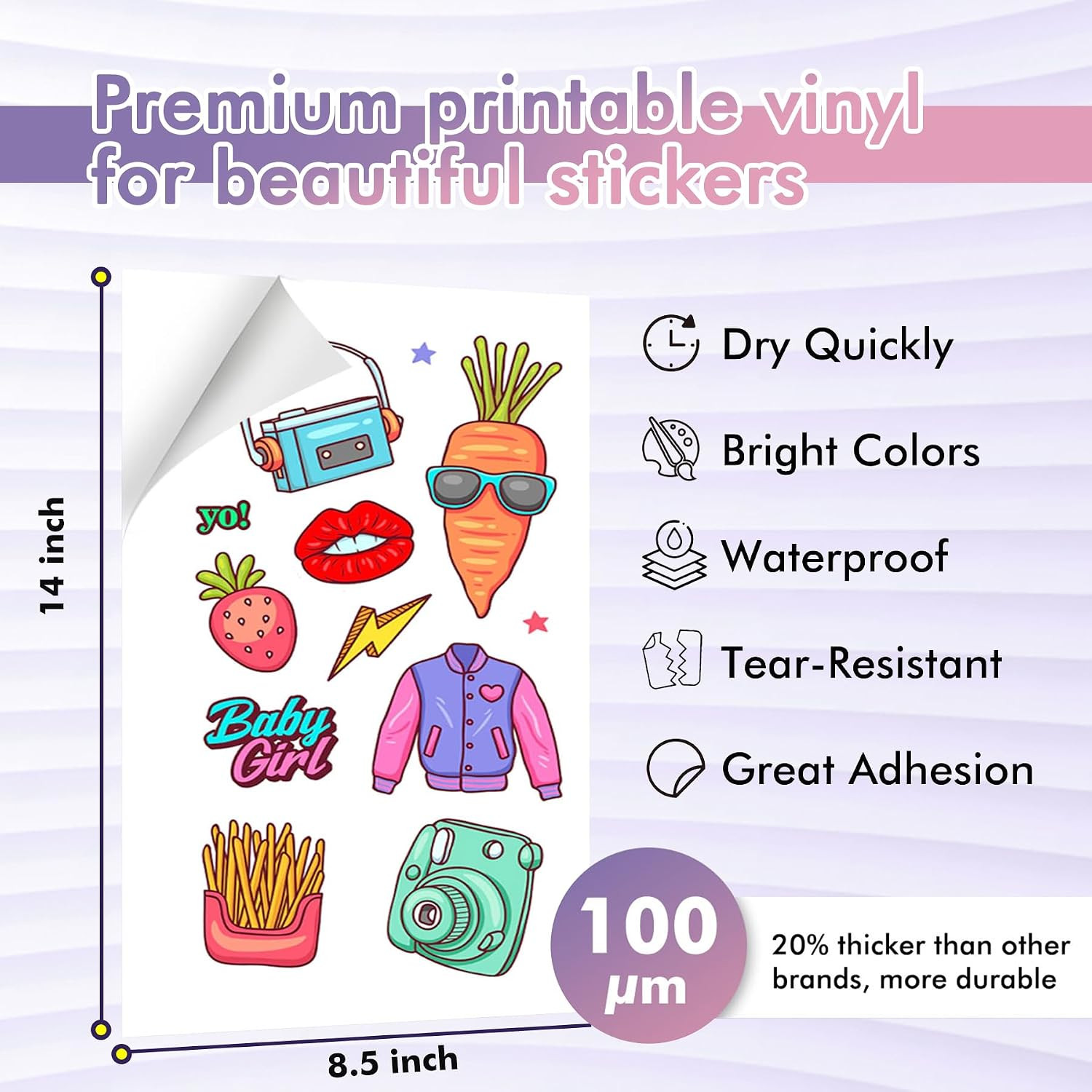 Printable Vinyl Sticker Paper for Inkjet Printers, 8.5X14 Inch 20 Sheets Glossy