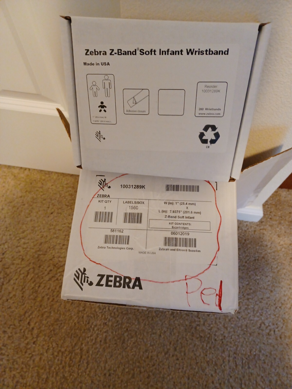 Zebra Z-Band Soft Infant (260) Wristband Cartridge 1″ x 7.9375″ 10031289K