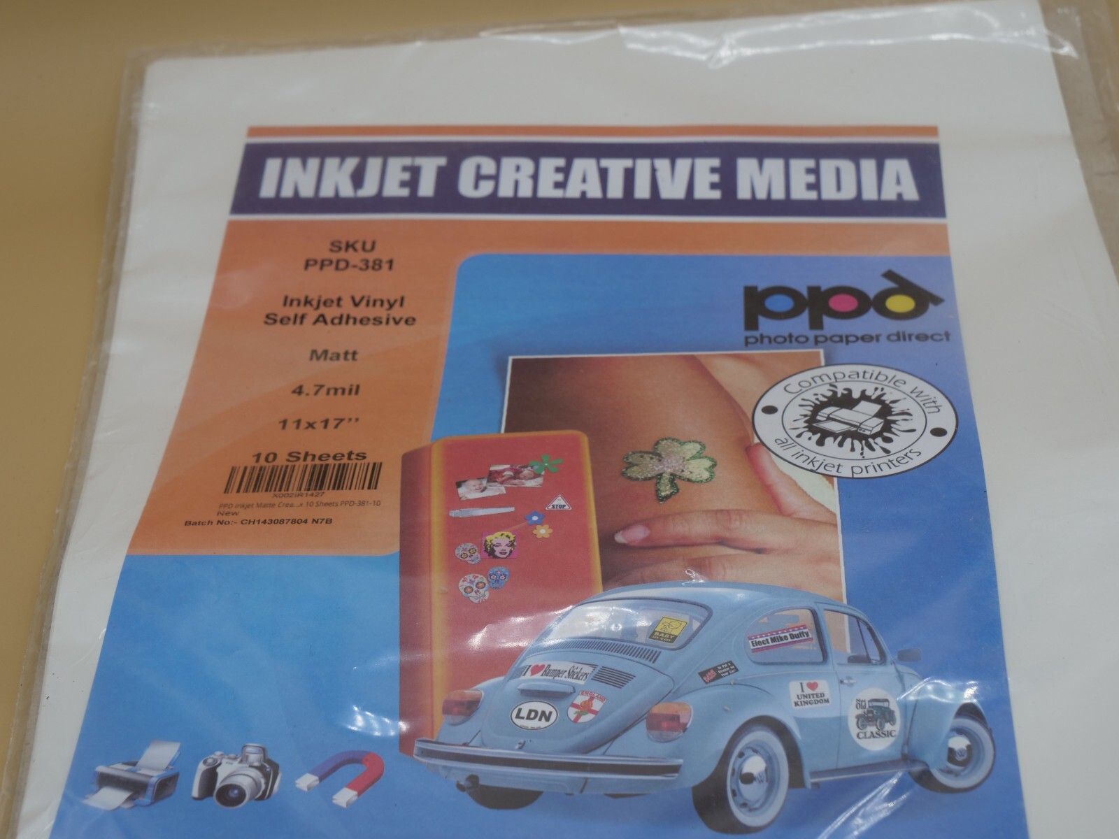 Inkjet creative media sku ppd-381 inkjet vinyl Matt self adhesive 11″ x17″