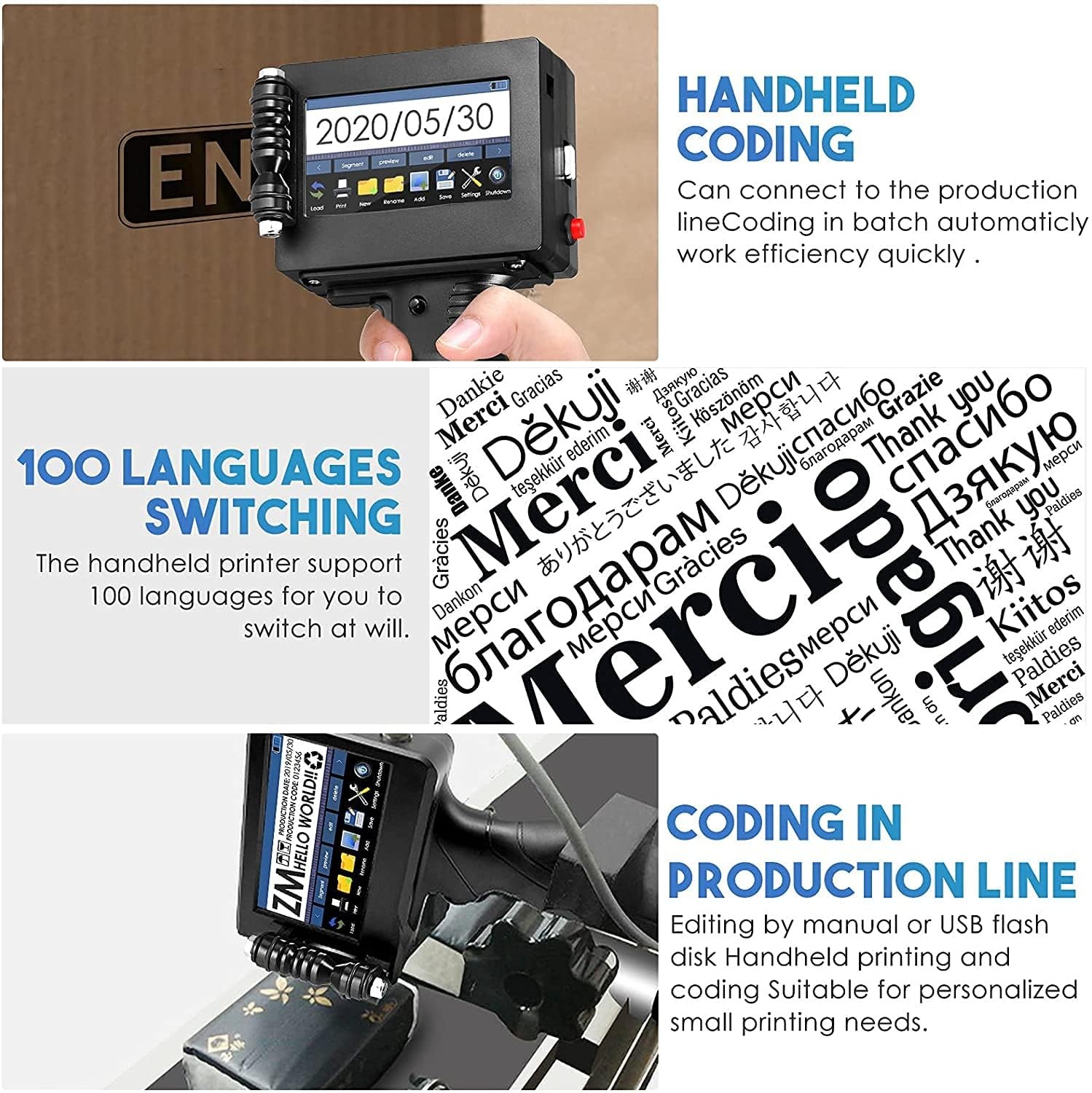 YONAIYOUN Handheld Inkjet Printer with 4.3 Inch HD S, Ink (Black)
