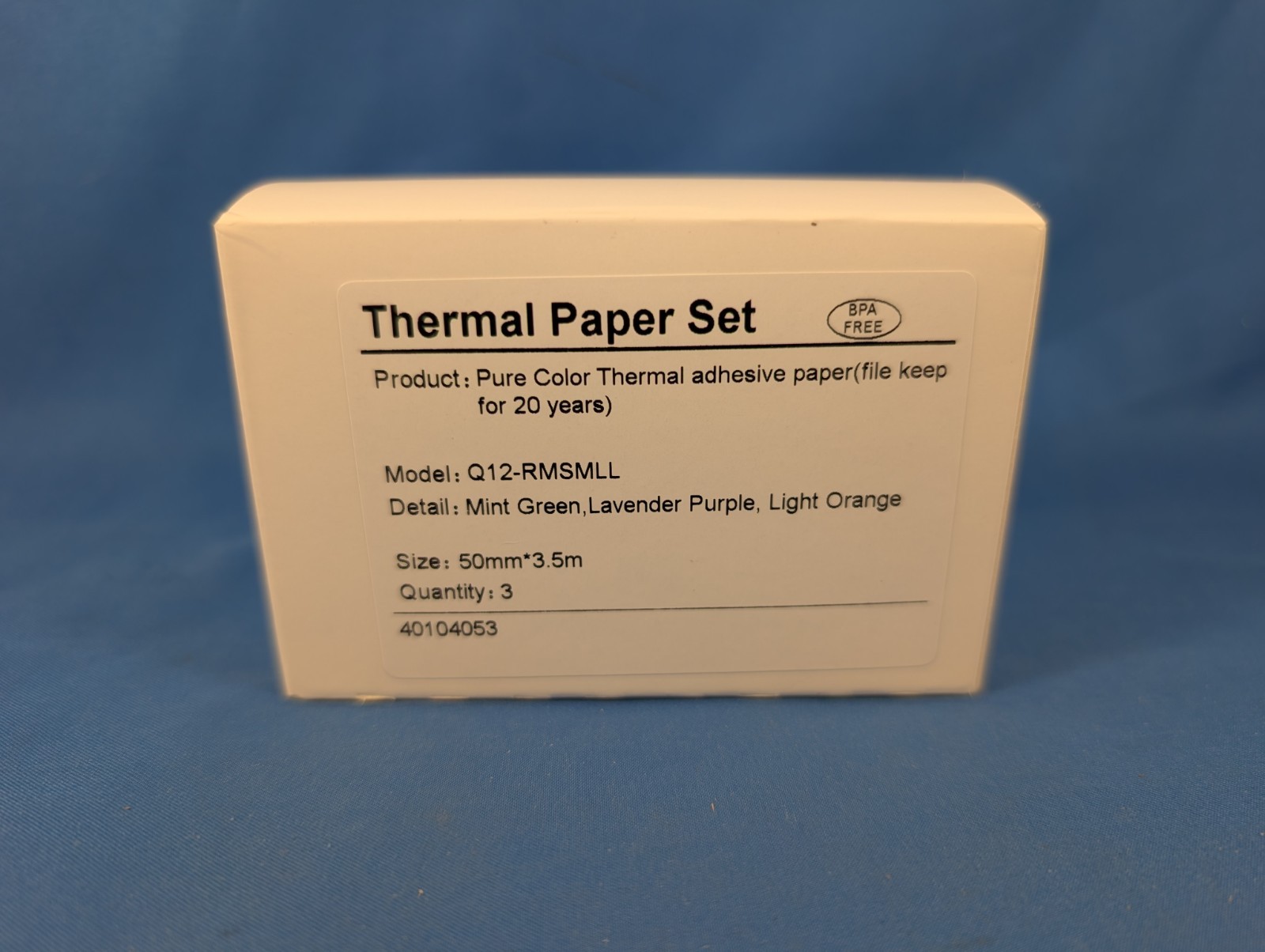 Thermal Paper Set Q12-RMSMLL, 50mm x 3.5m, 3 Rolls, Green Purple Orange