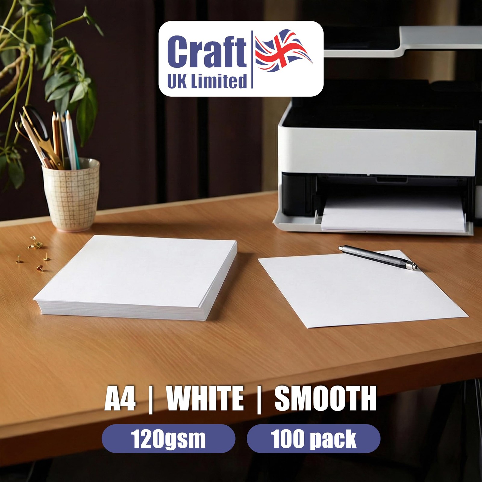 Craft UK W125, White Paper, A4, 120gsm, 100 Sheets.
