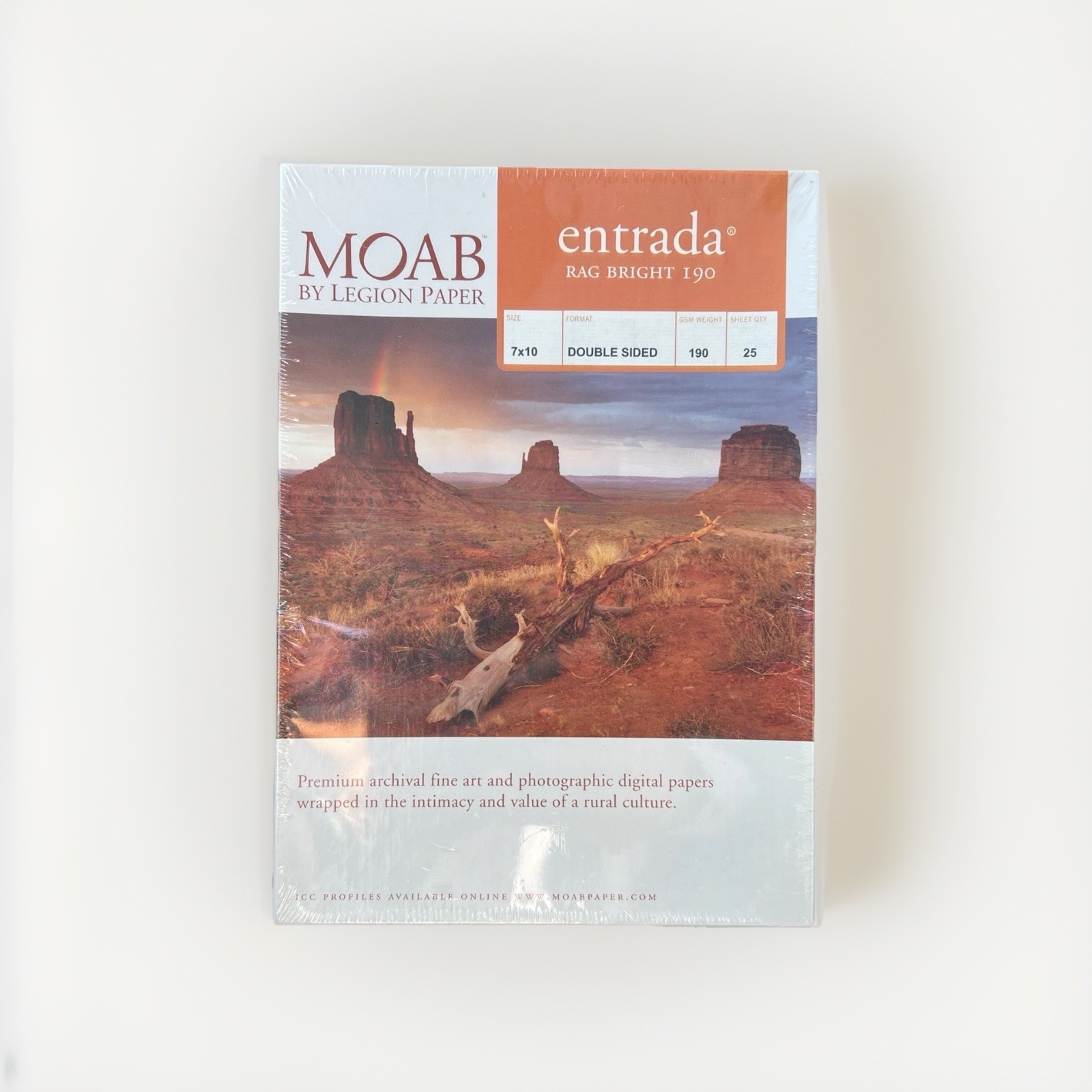 Moab Entrada Rag Bright 190 Double Sided 7×10” Fine Cotton Paper – 25 Sheets