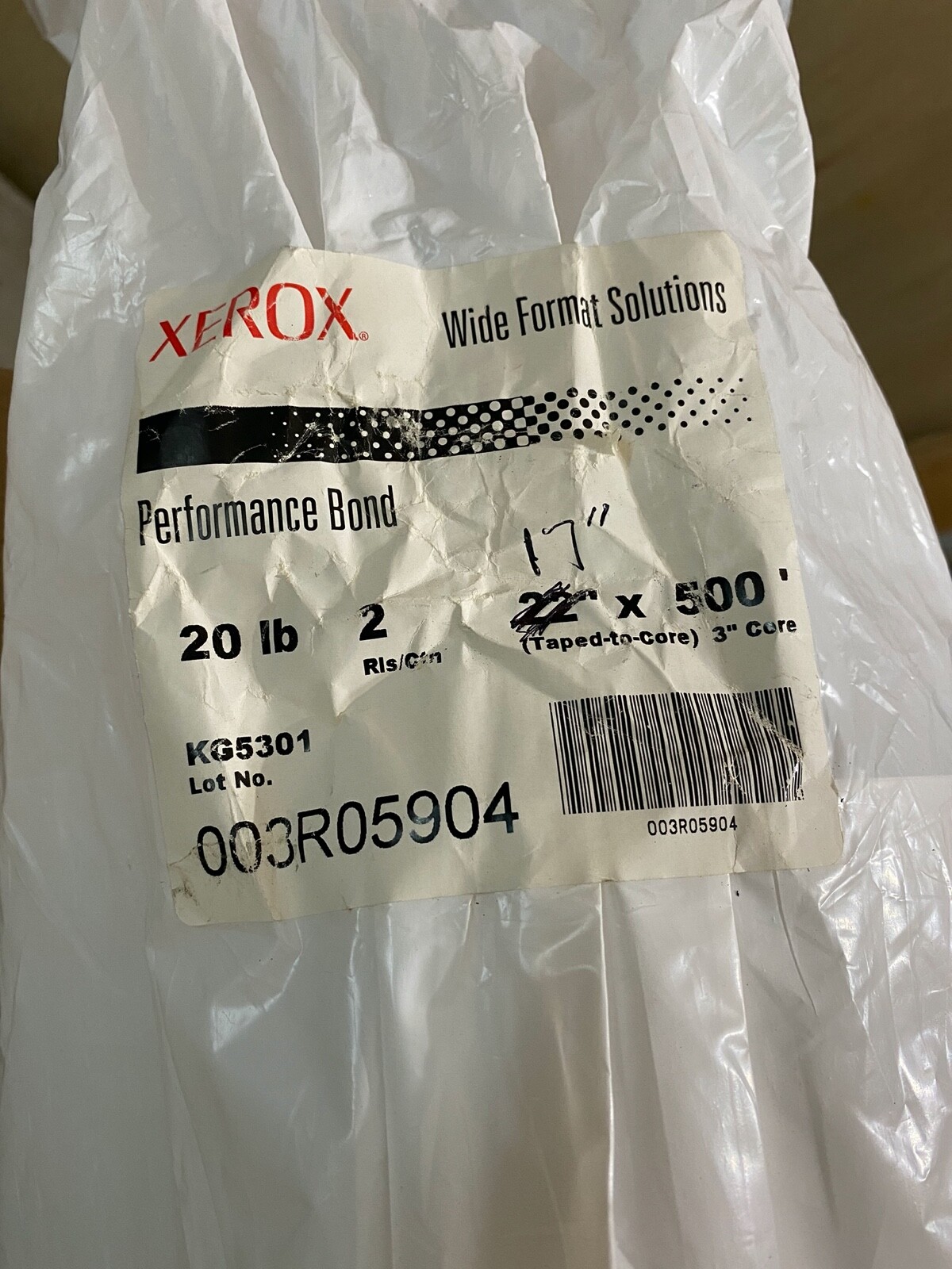 Xerox 17″ x 500′ Performance Bond 20 LB Paper 003R05904 Taped-to-Core 3” Core