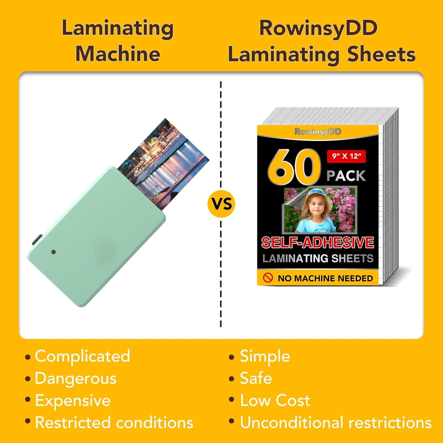60 PCS Self-Adhesive Laminating Sheets, 9 x 12 Inches Self Adhesive Contact