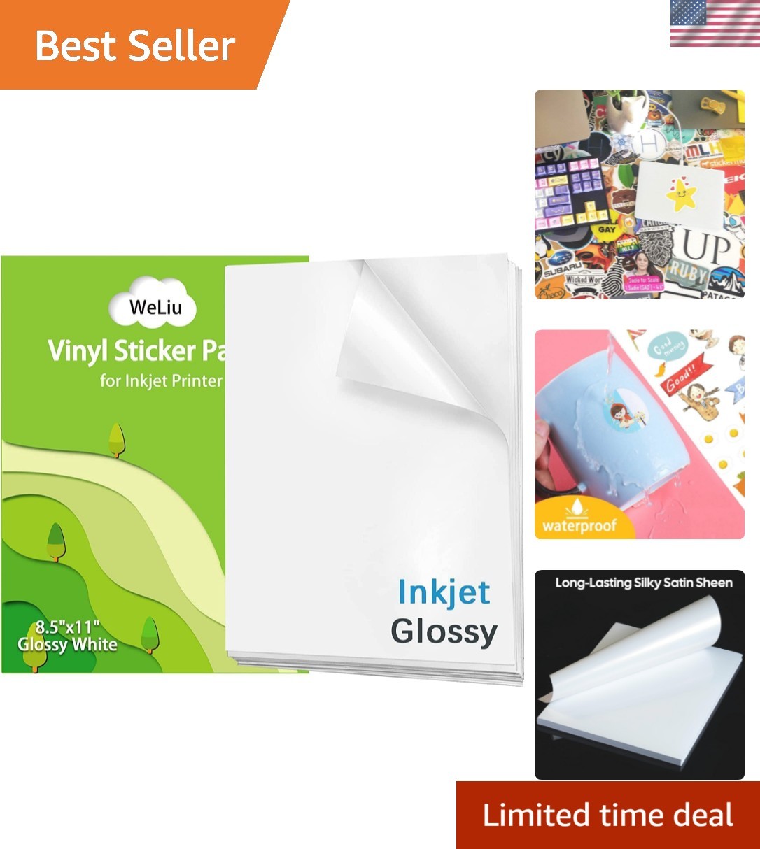 Printable Vinyl Sticker Paper for Inkjet and Laser Printer – Glossy White – 2…