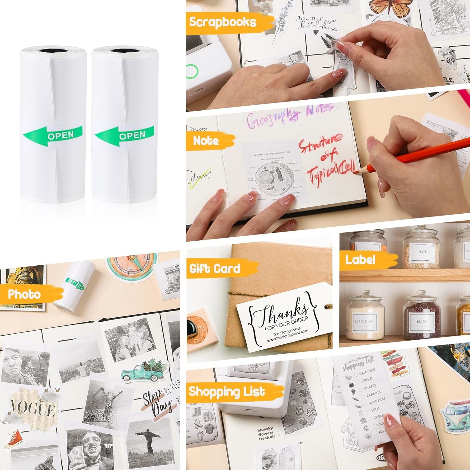 10 Rolls Print Pods Printing Paper, 57 X 25mm Inkless Self-Adhesive Printable St