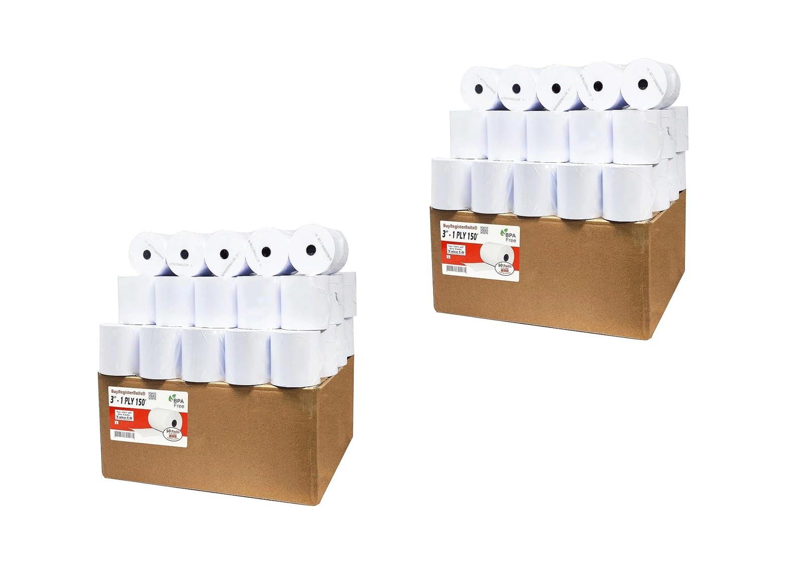 3″ x 150′ 1-Ply Bond 2 Cases – 100 Rolls, White with red warning stripe