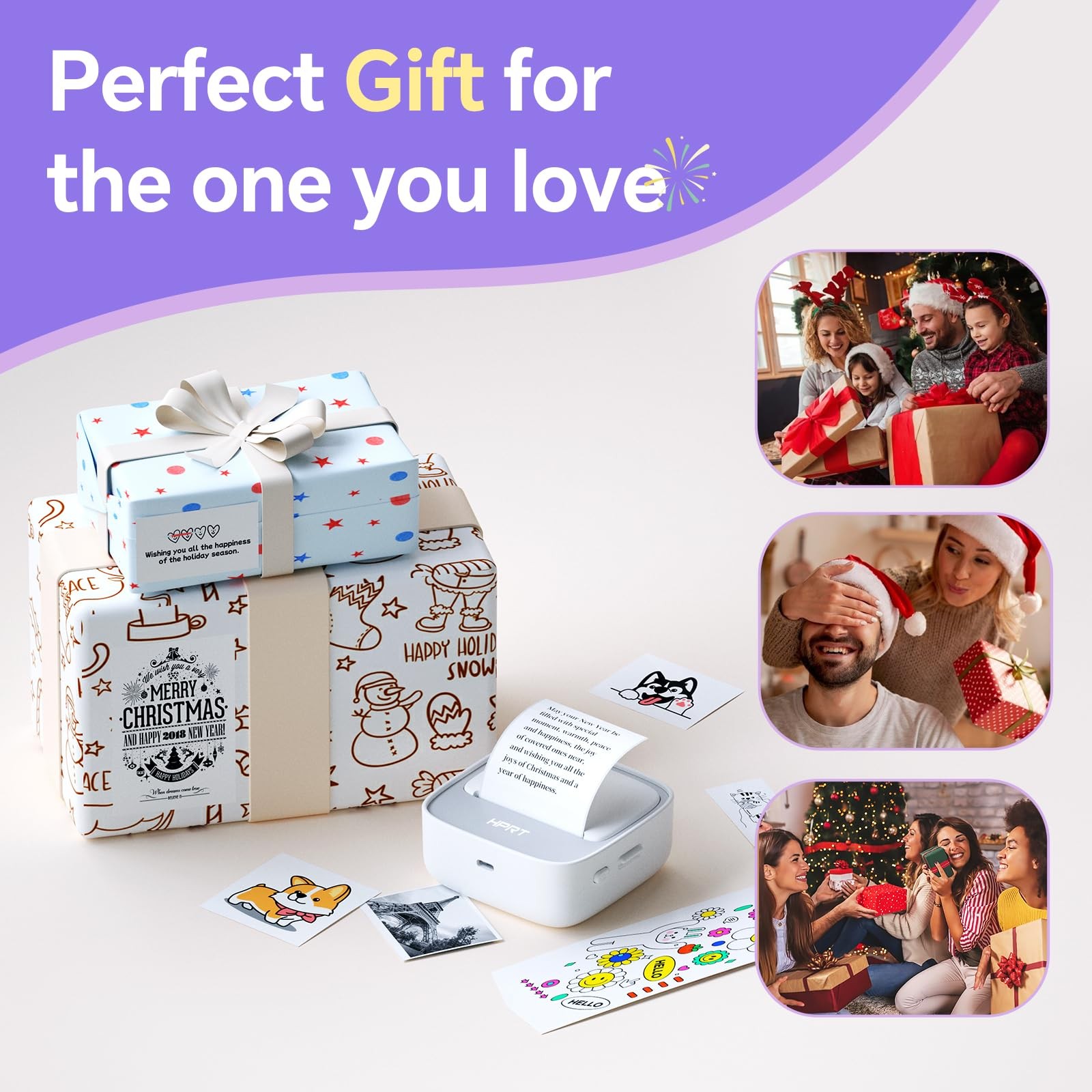 HPRT Mini Printer Sticker Maker with 1 Rolls Paper, Bluetooth White-grey