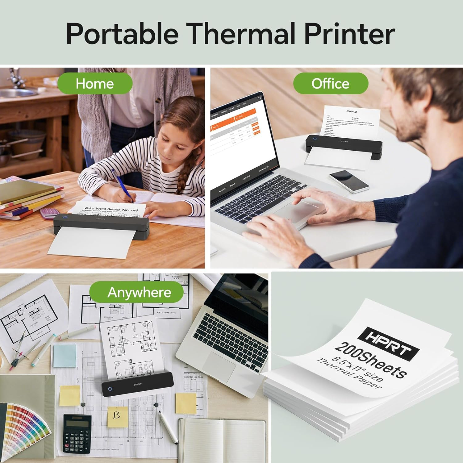 8.5″ x 11″ Thermal Paper, 200 Sheets for Compatible Portable Printers