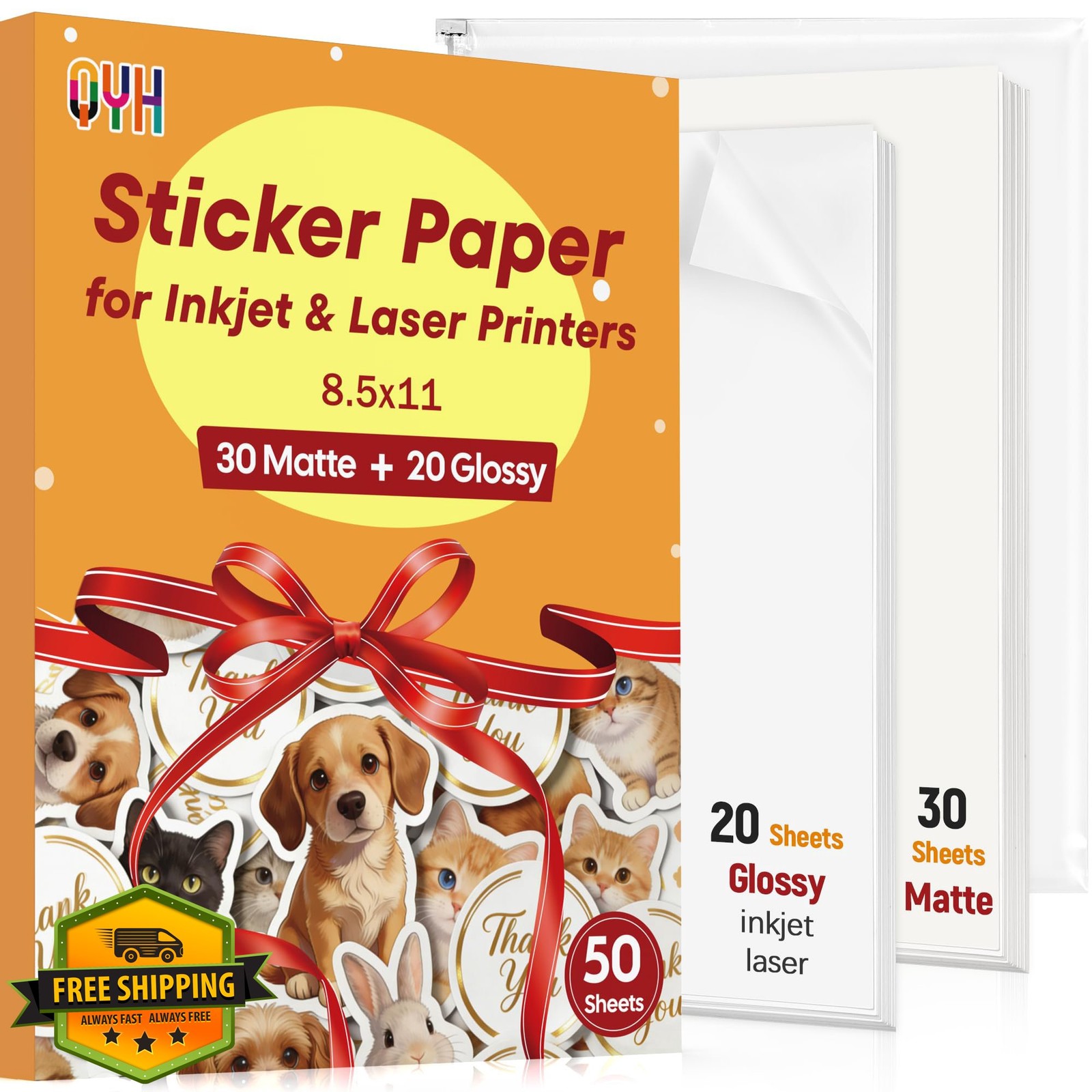 QYH Printable Vinyl Sticker Paper 50 Sheets