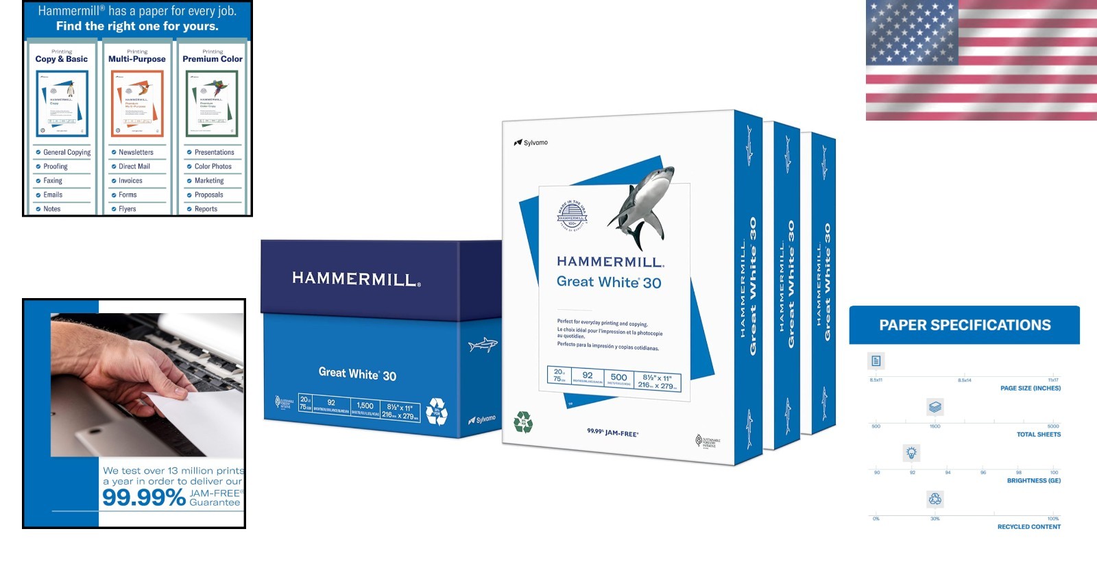 30% Recycled Printer Paper – 1500 Sheets, 92 Brightness, Smooth Texture