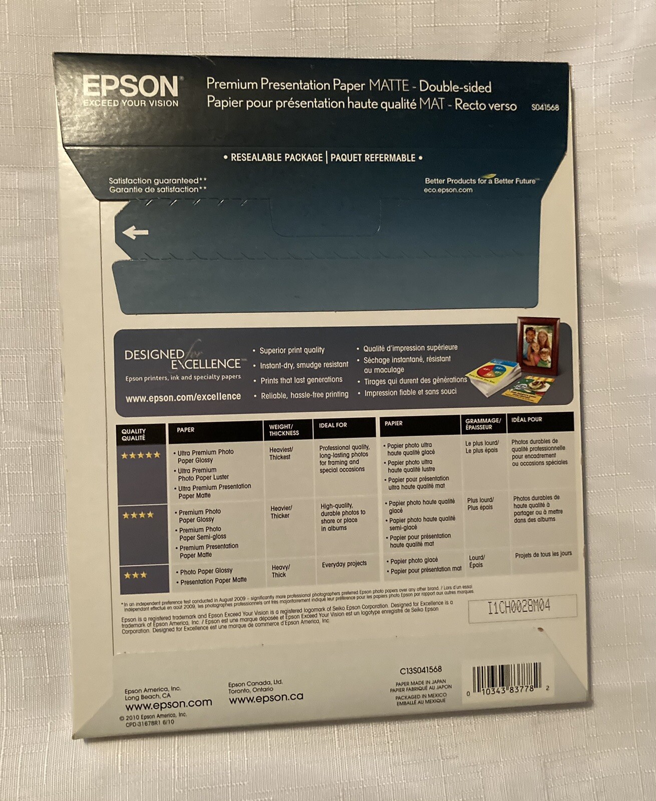 Epson Premium Presentation Paper MATTE Double-Sided 50 Sheets 8.5”x11” Ink Jet