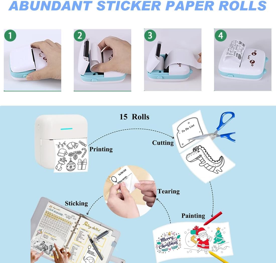 10 Rolls Mini Thermal Printer Sticker Paper 57 x 25mm Self-Adhesive Mini Printer