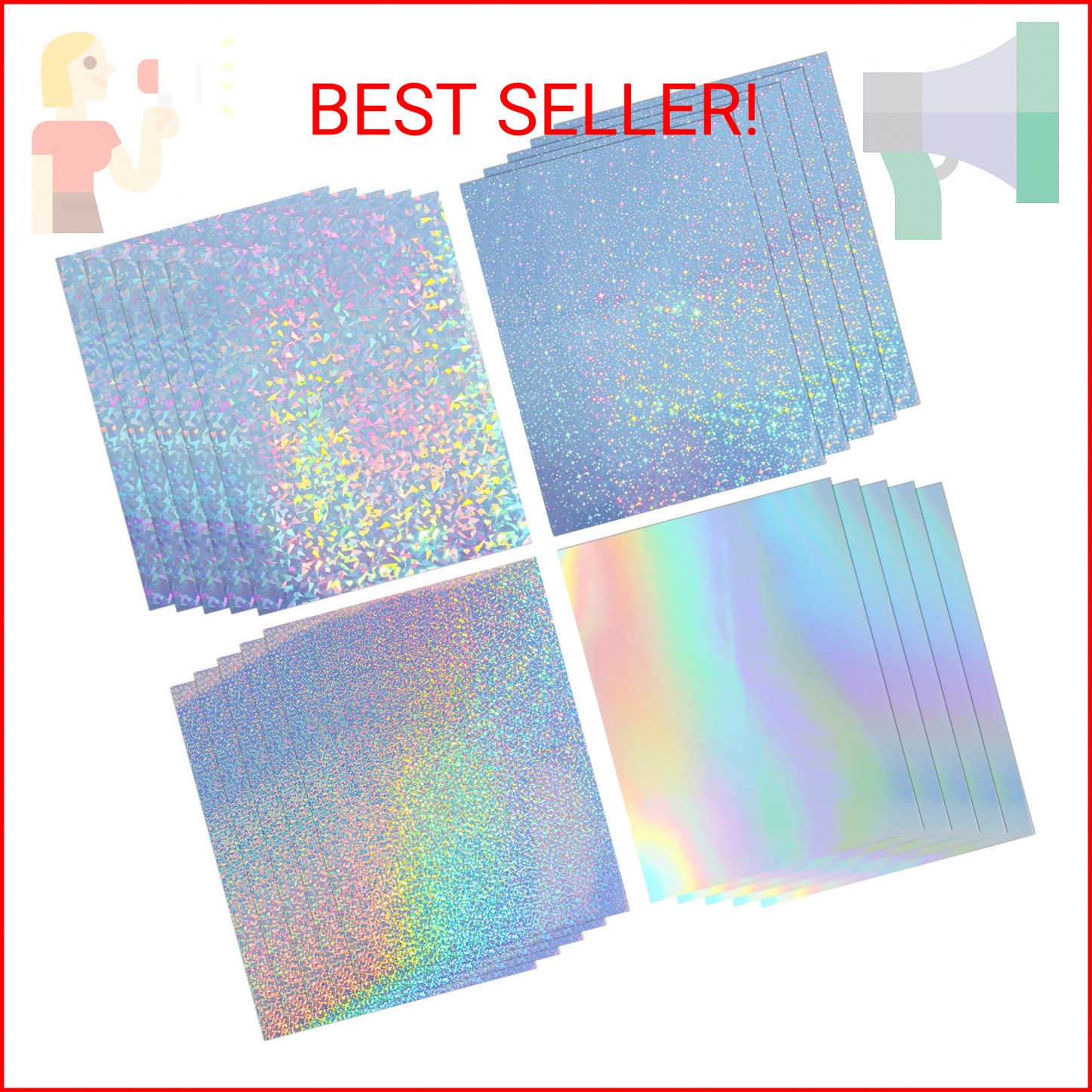 Koala Holographic Sticker Paper for Inkjet & Laser Printers, 20 Sheets Printable