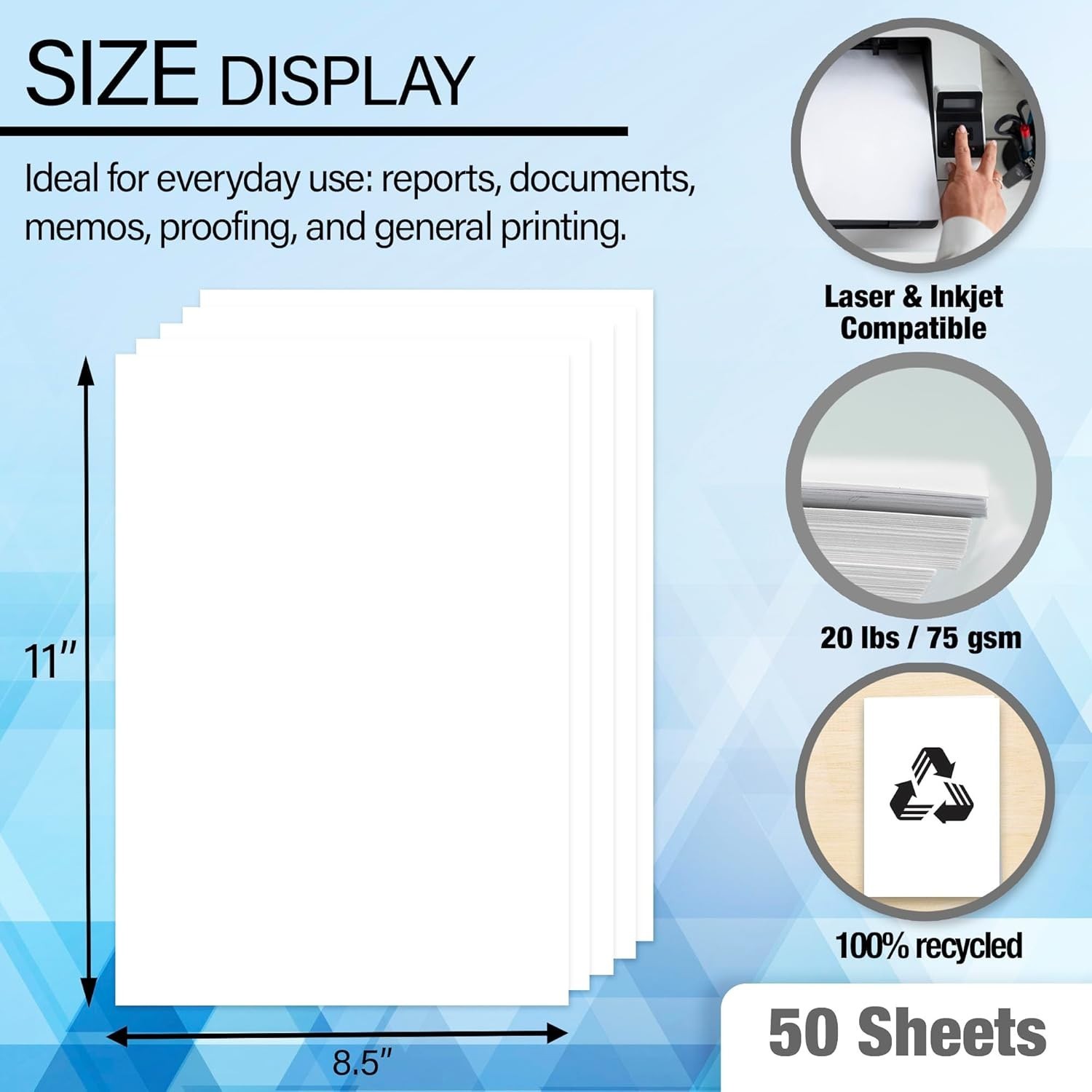Crisp and Bright 8.5″ x 11″ Copy Paper – 20lb, 50 Sheets for Every Printing Need