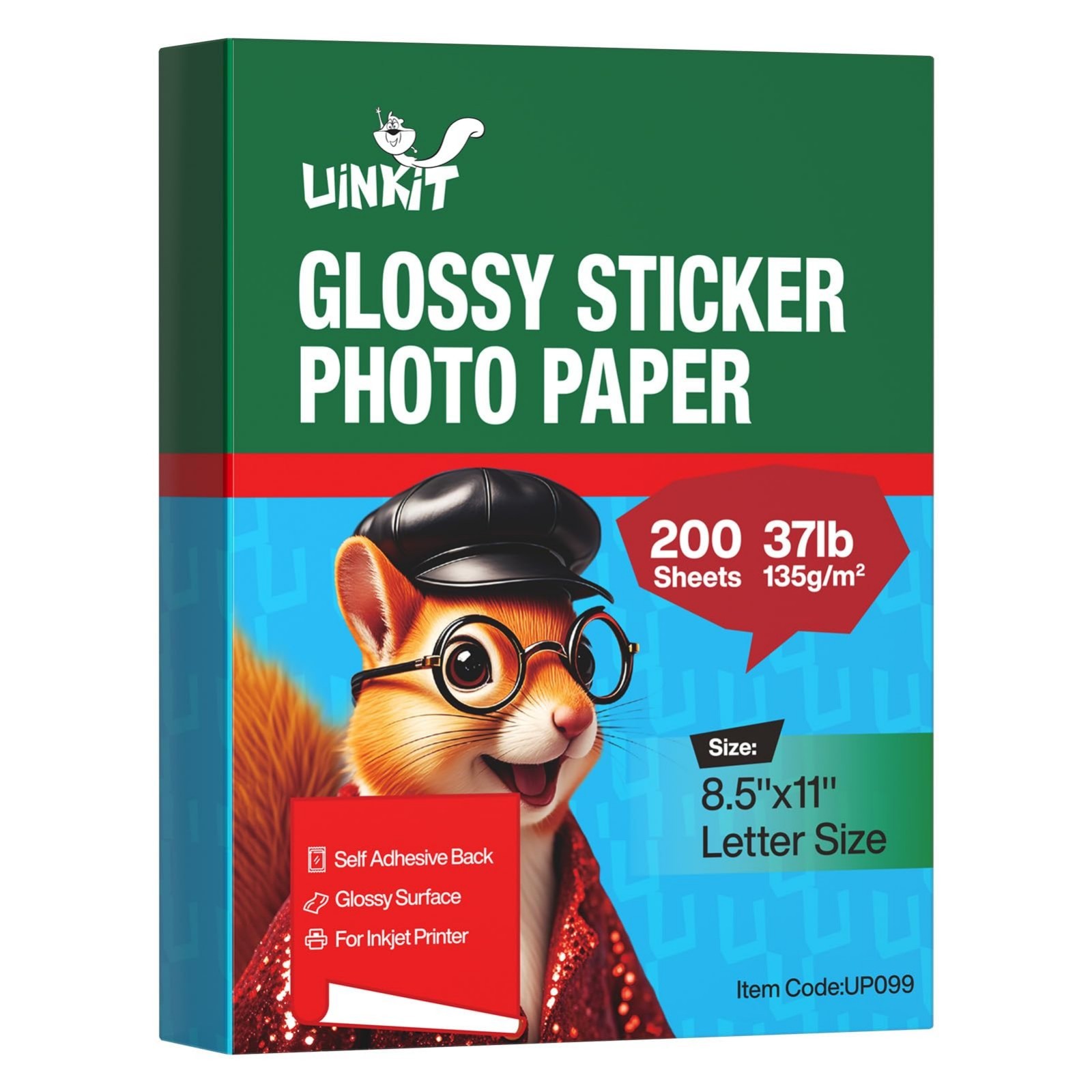 Glossy Inkjet Printable Sticker Paper 8.5×11″ Self-Adhesive Photo Paper, 200 She