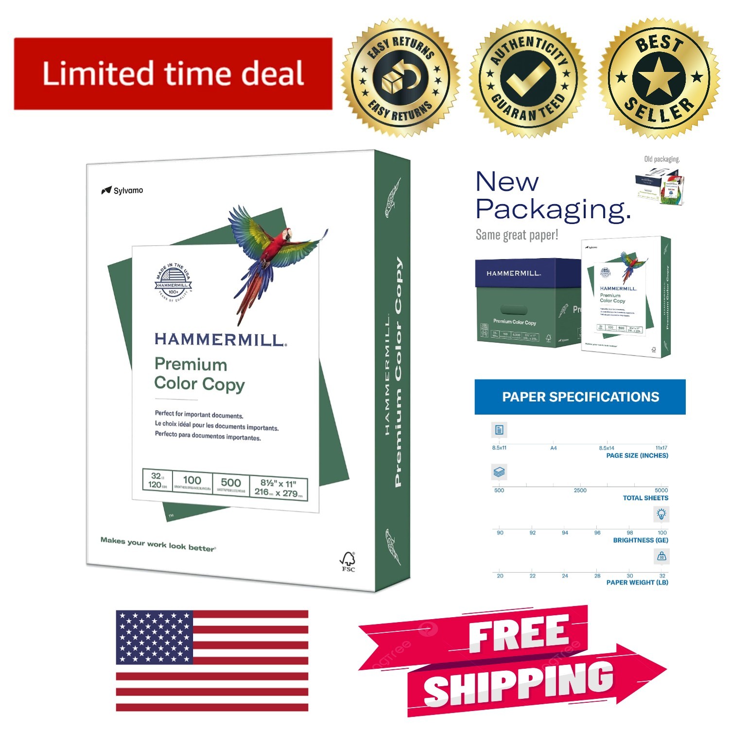 32 Lb Color Copy Paper, 100 Bright – 500 Sheets, Glossy Finish 8.5×11