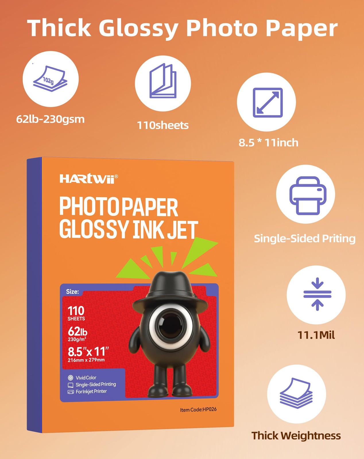 110 Sheets 8.5×11 Inch 62lb Thick Heavyweight Glossy Photo Printer Paper