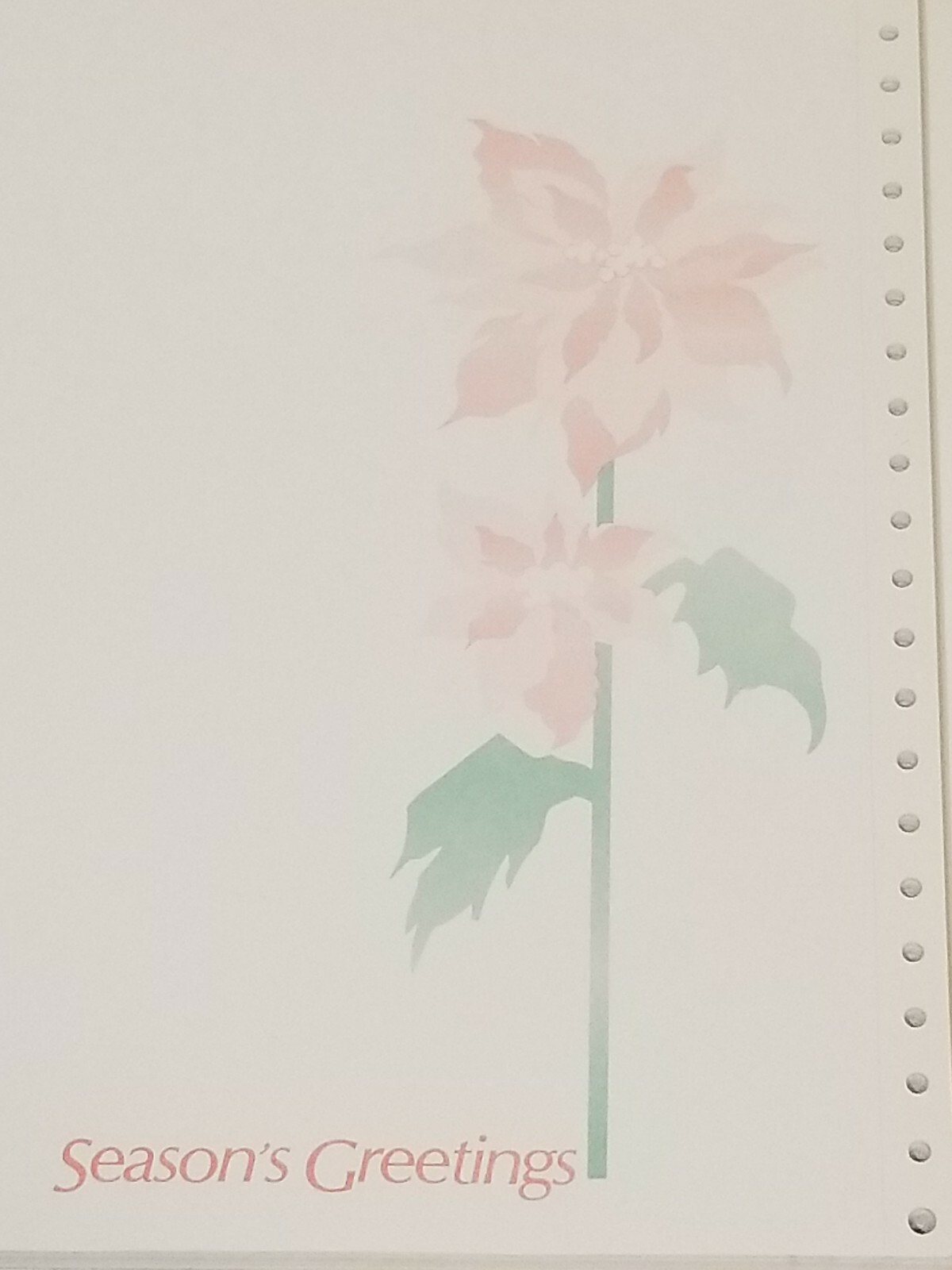 Dot Matrix 64 pg. Continuous Paper Season’s Greetings Pointsettia Image 9.5″x11″