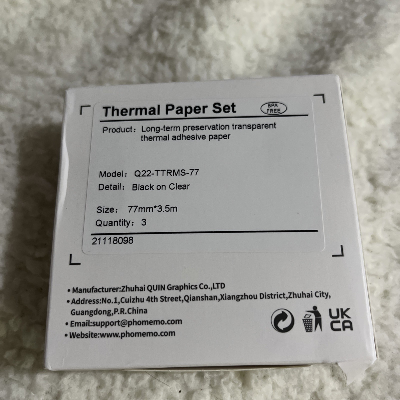 Phomemo Thermal Adhesive Paper Set White 77mm x 3.5m, 3 Rolls