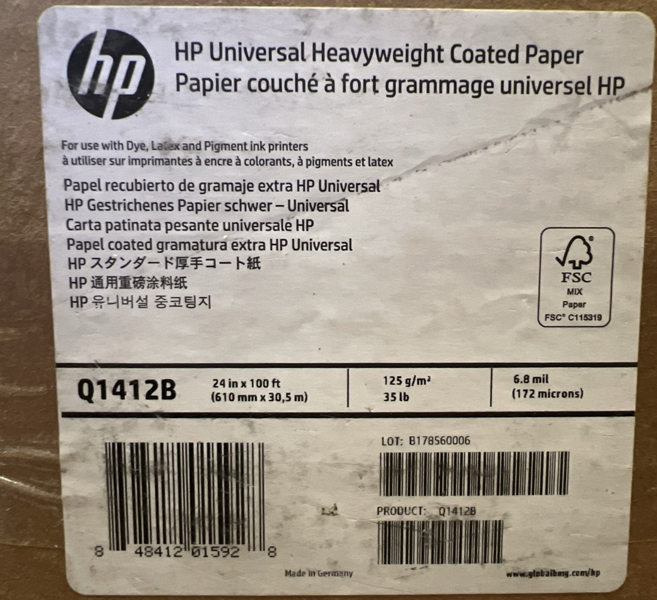 2 Qty HP Q1412B HP Universal Heavyweight Coated Paper 24″ x 100′