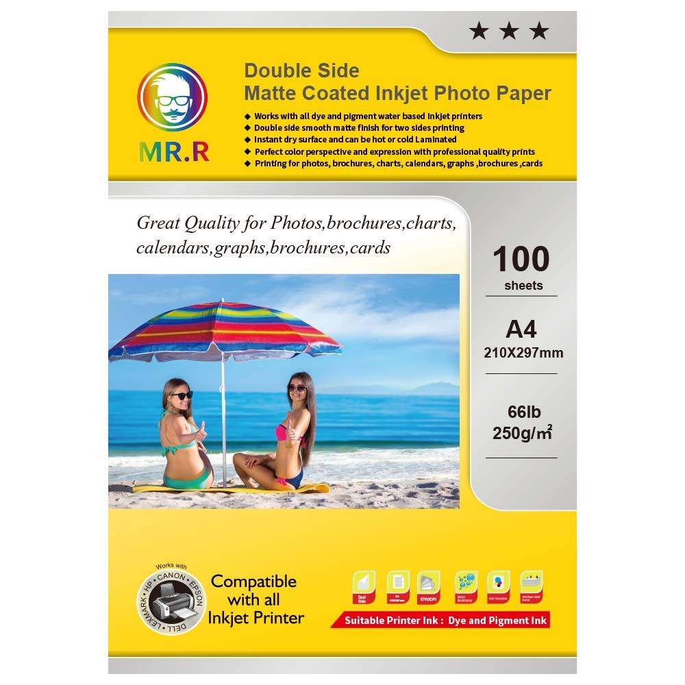 250gsm/sqm A4 Double Sided Matt Printable 100 Sheets Photo Paper Double Matt P…