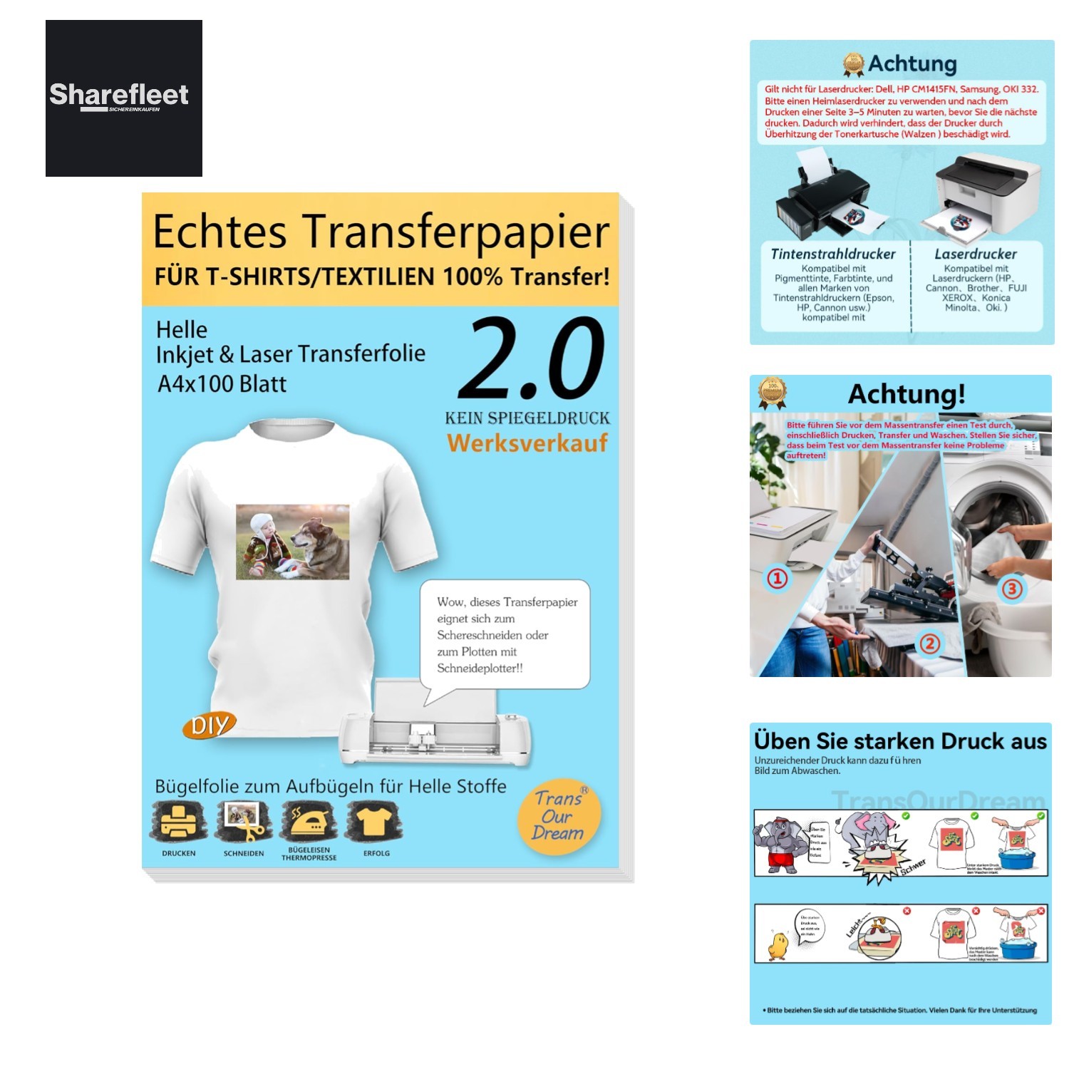GENUINE Inkjet/Laser Transfer Film Transfer Paper, A4X100 Sheets + 10 Silicone Paper…