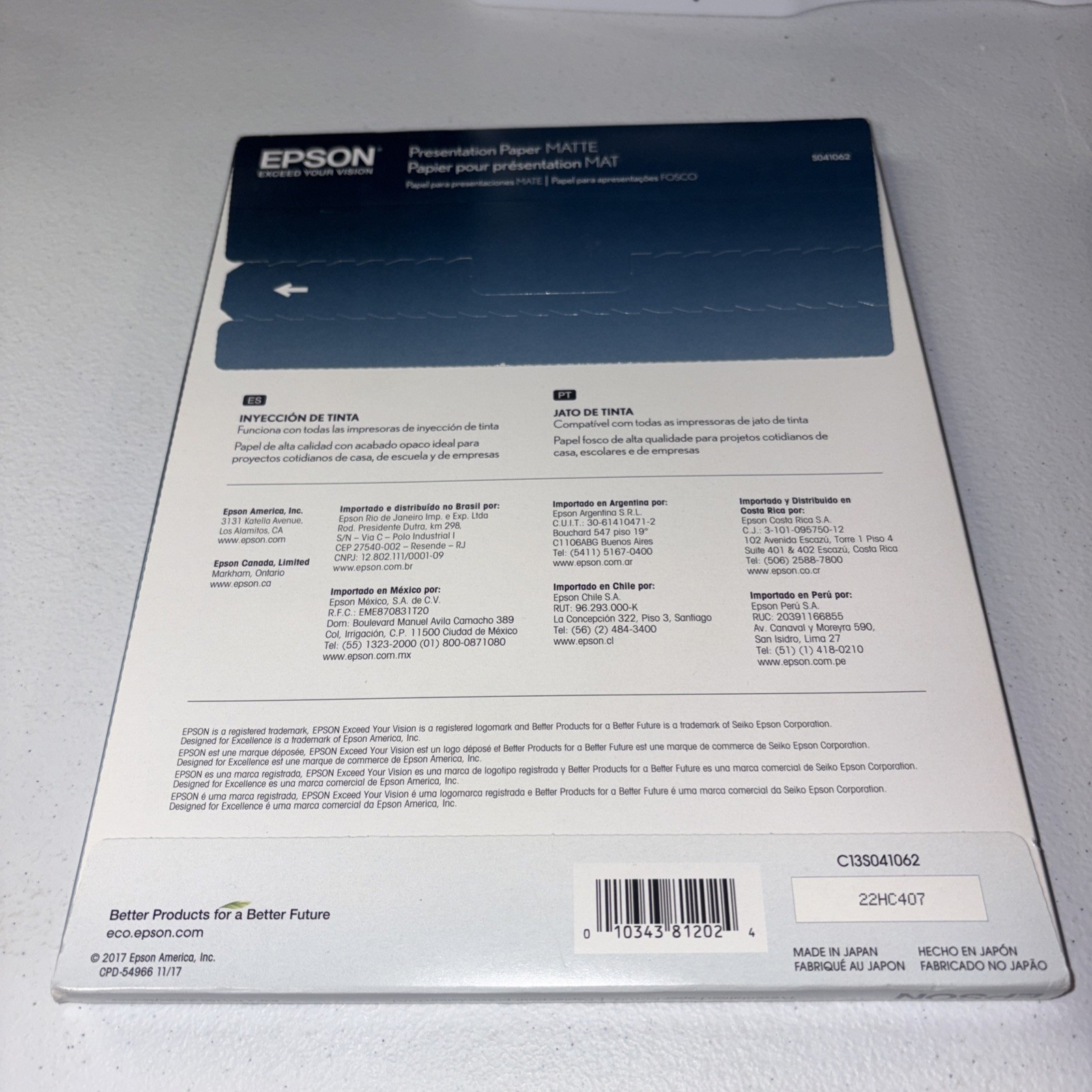 1 Pack EPSON Presentation Paper MATTE Inkjet – NEW & Unopened – 7 Available