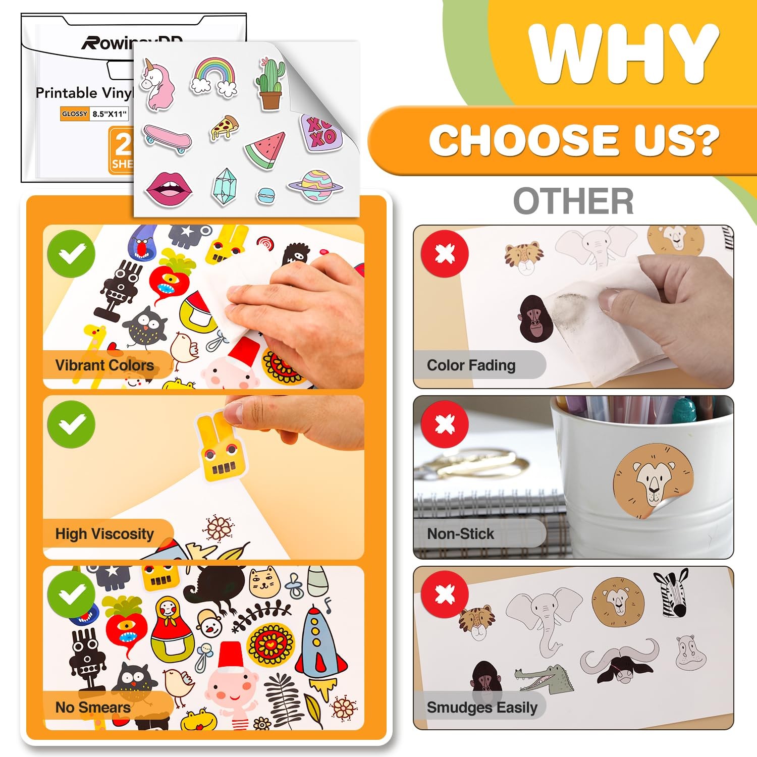 20 Sheets 8.5×11 Printable Vinyl Sticker Paper Glossy Waterproof for Inkjet