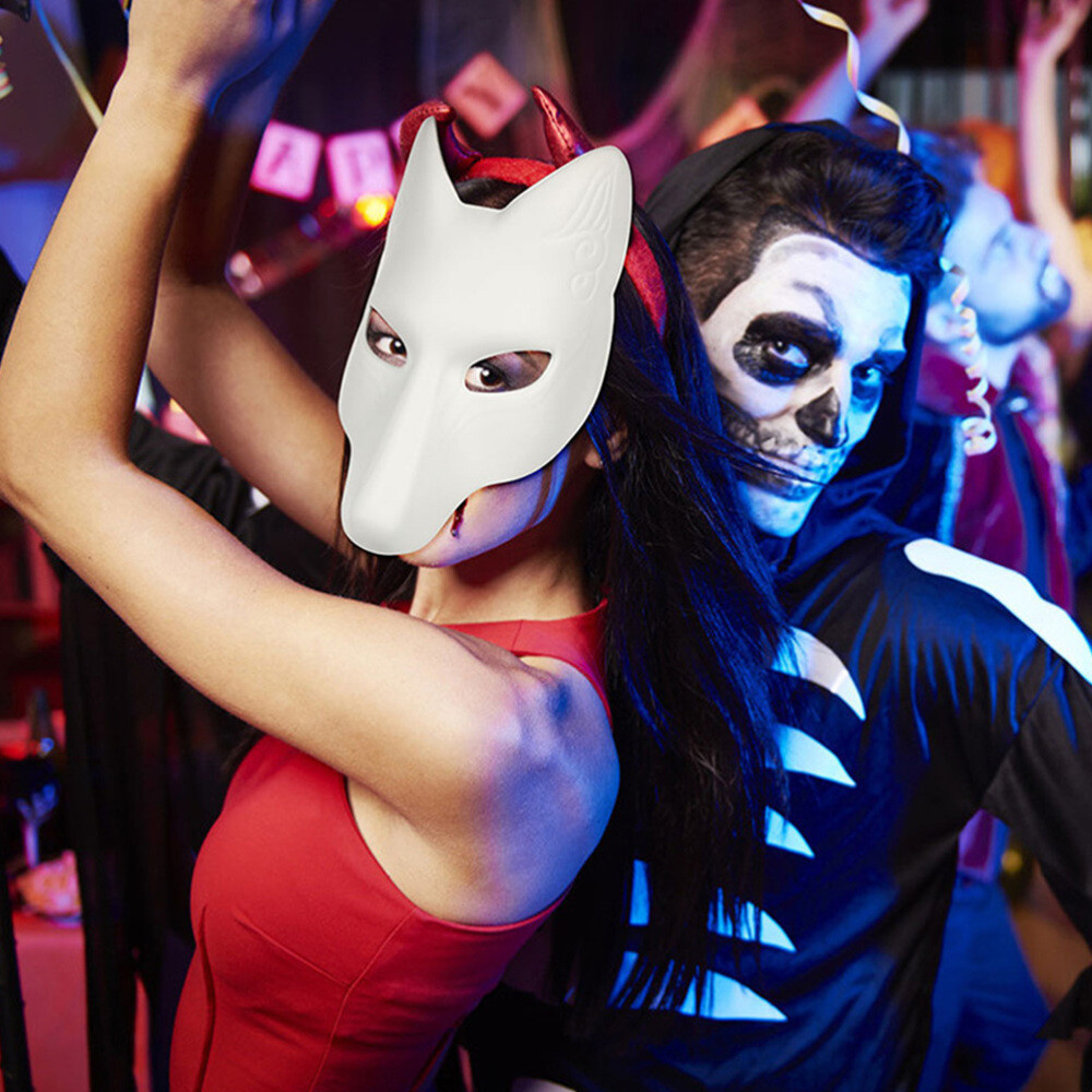 3pcs DIY Halloween Fox & Cat Masks – Paintable Kabuki Masquerade