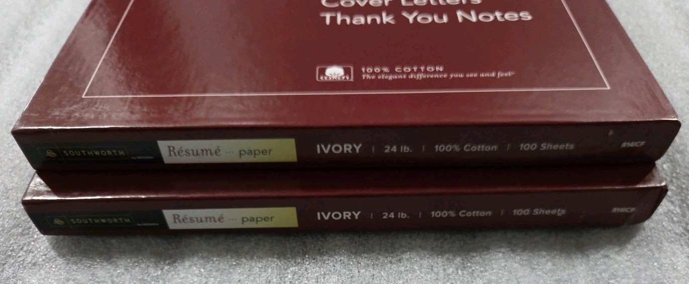 2 SouthWorth Resume Paper.100% Cotton.Laser,inkjet.Ivory Color.100 Sheets EA24LB