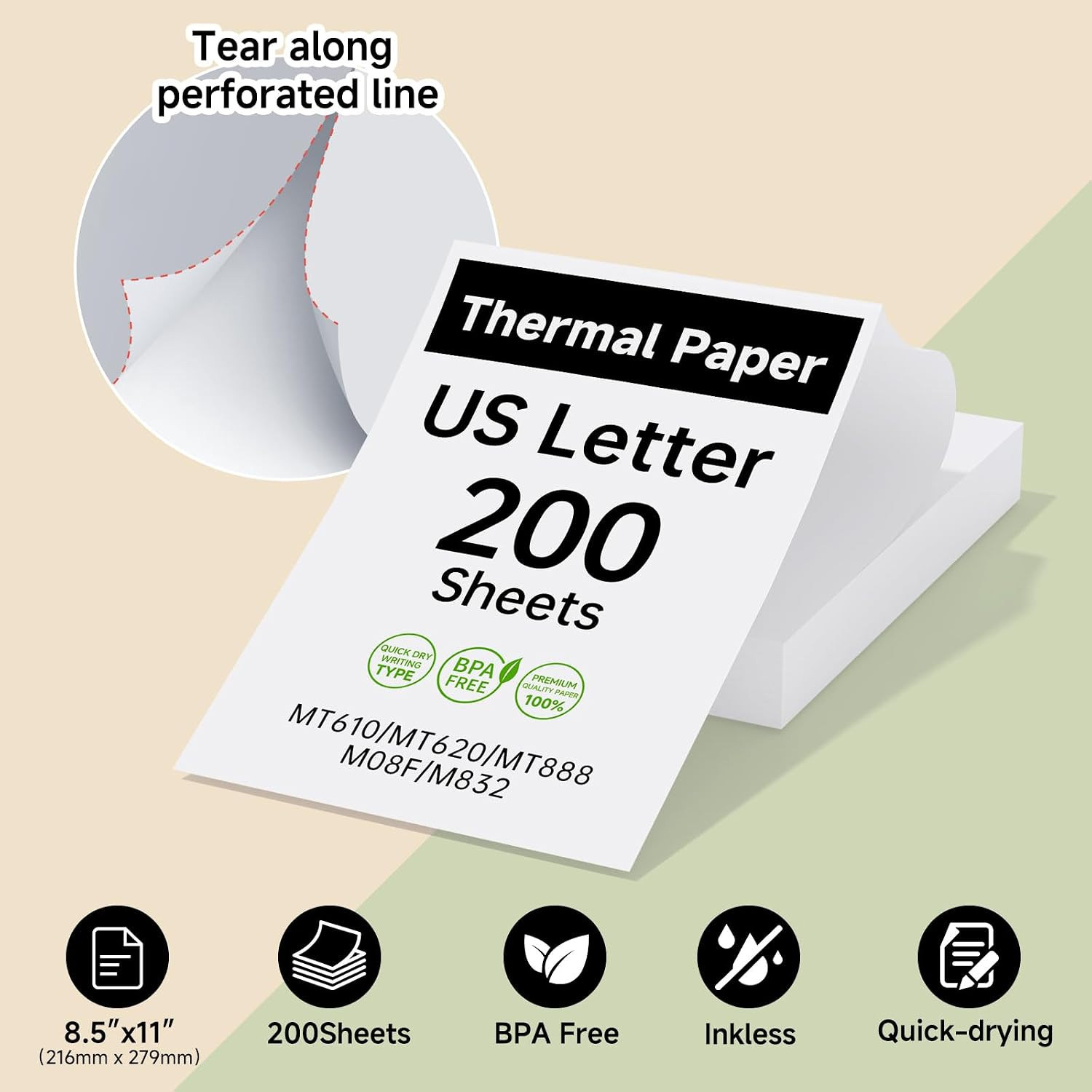 200 Sheets 8.5×11 Thermal Printer Paper, BPA-Free for Various Printers