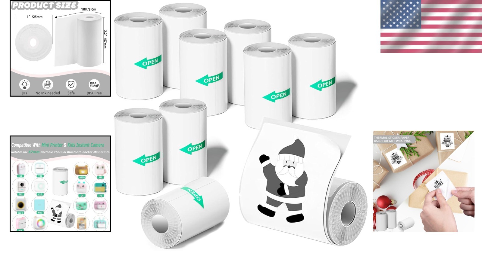 Self-Adhesive Mini Thermal Printer Stickers, 10 Rolls for Instant Printing Fun