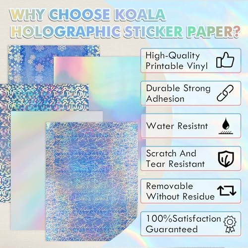 Holographic Sticker Paper – Rainbow/Clear/Snowflake/Spot/Ray | 20 Sheets, for