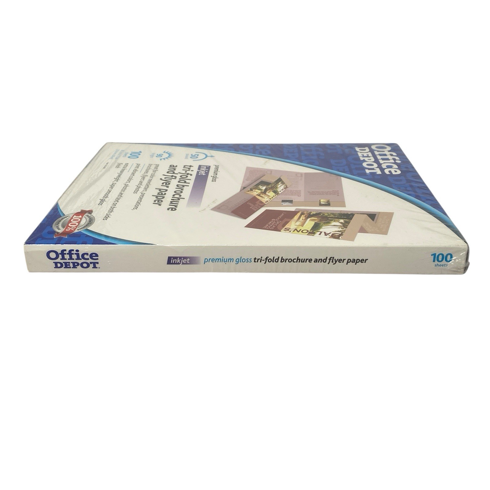 Office Depot Glossy Premium Tri-fold Brochure & Flyer Paper Inkjet 100 Sheet NEW