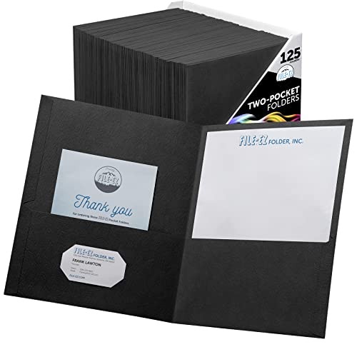 Two-Pocket Folders, 125-Pack, Textured Paper, Letter Size 125 Folders Black