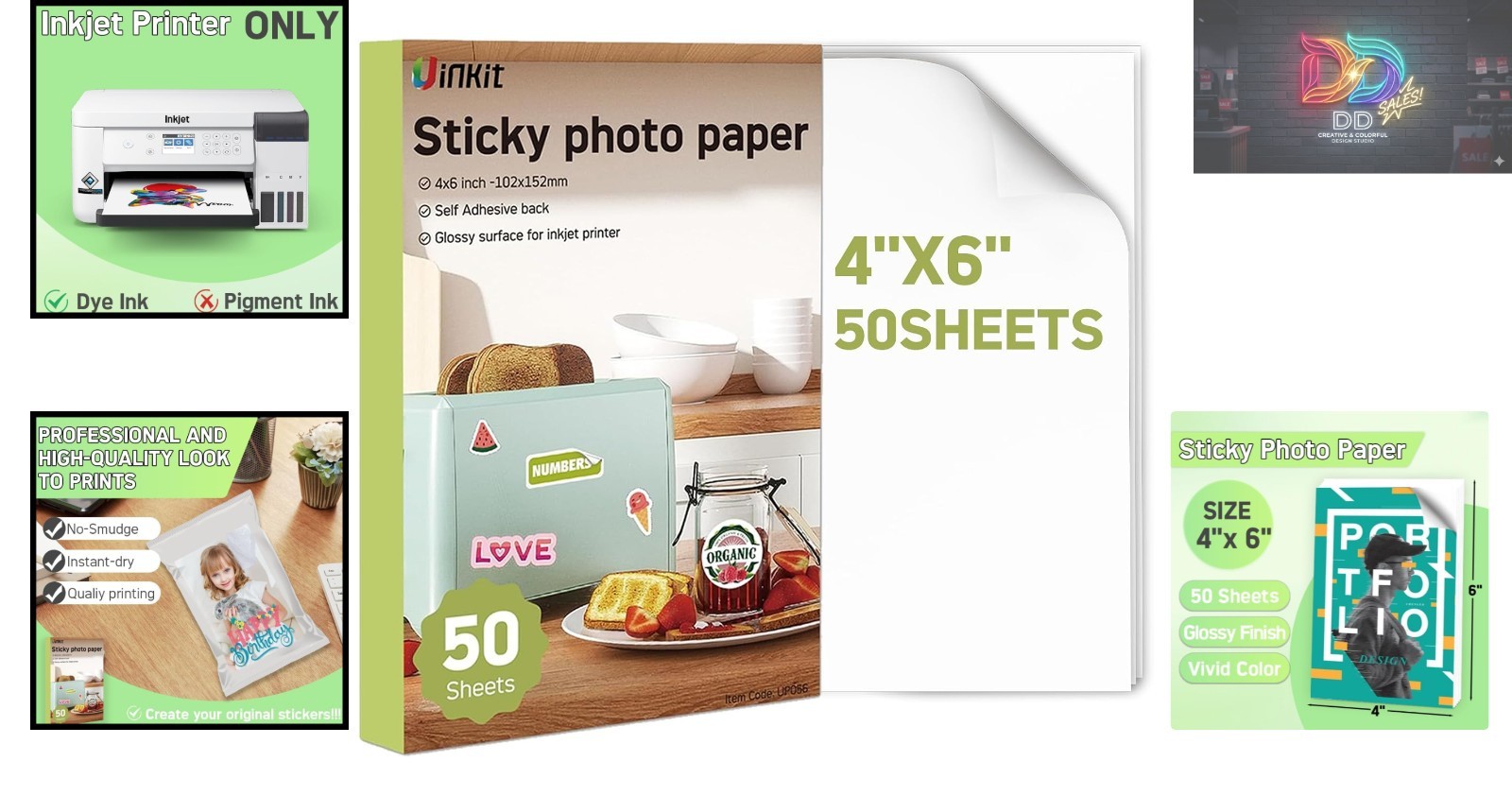 Vivid 4×6 Glossy Inkjet Sticker Paper – 50 Sheets