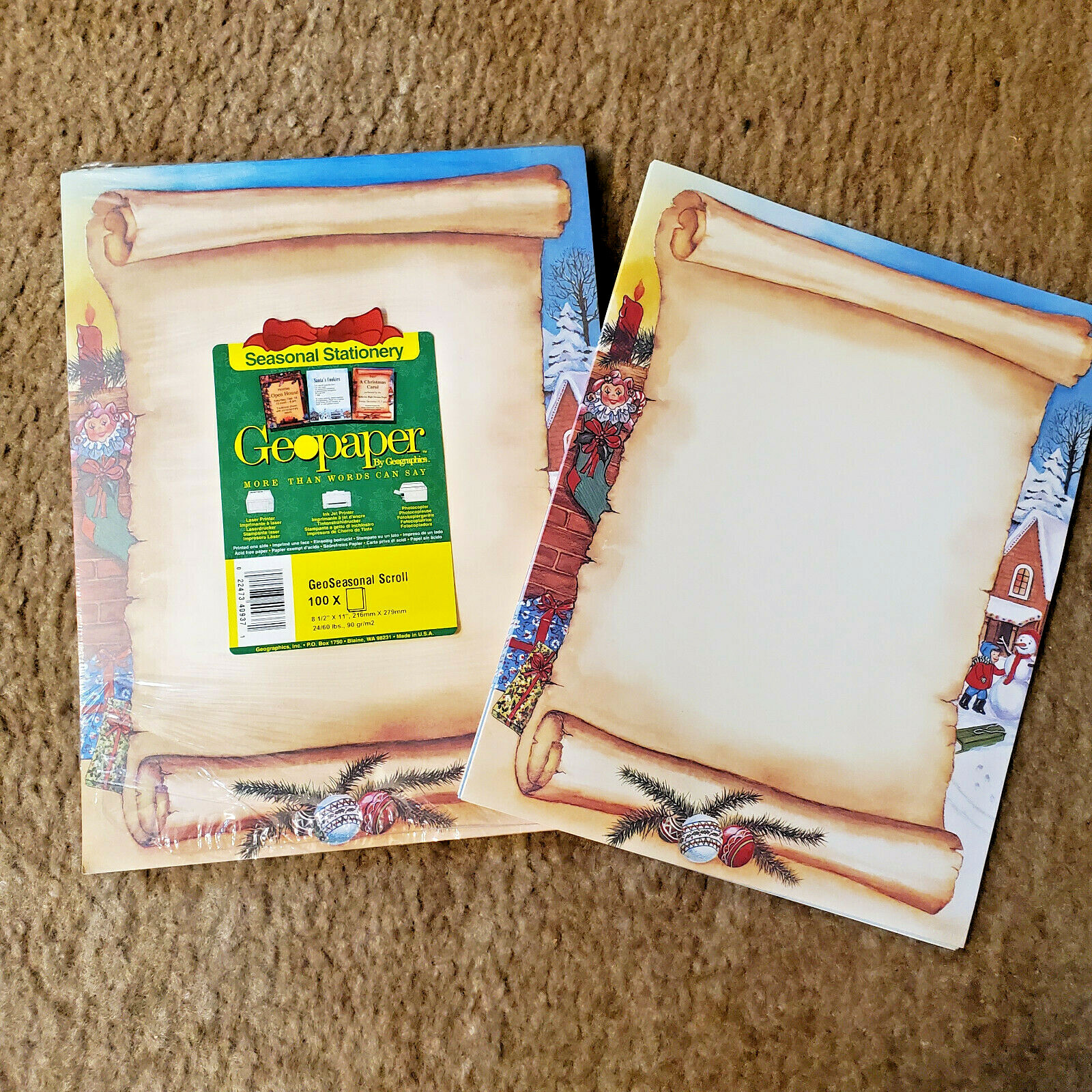 Christmas Letter Scroll Stationery 100 Sheets Geopaper Holiday Inkjet Open Box